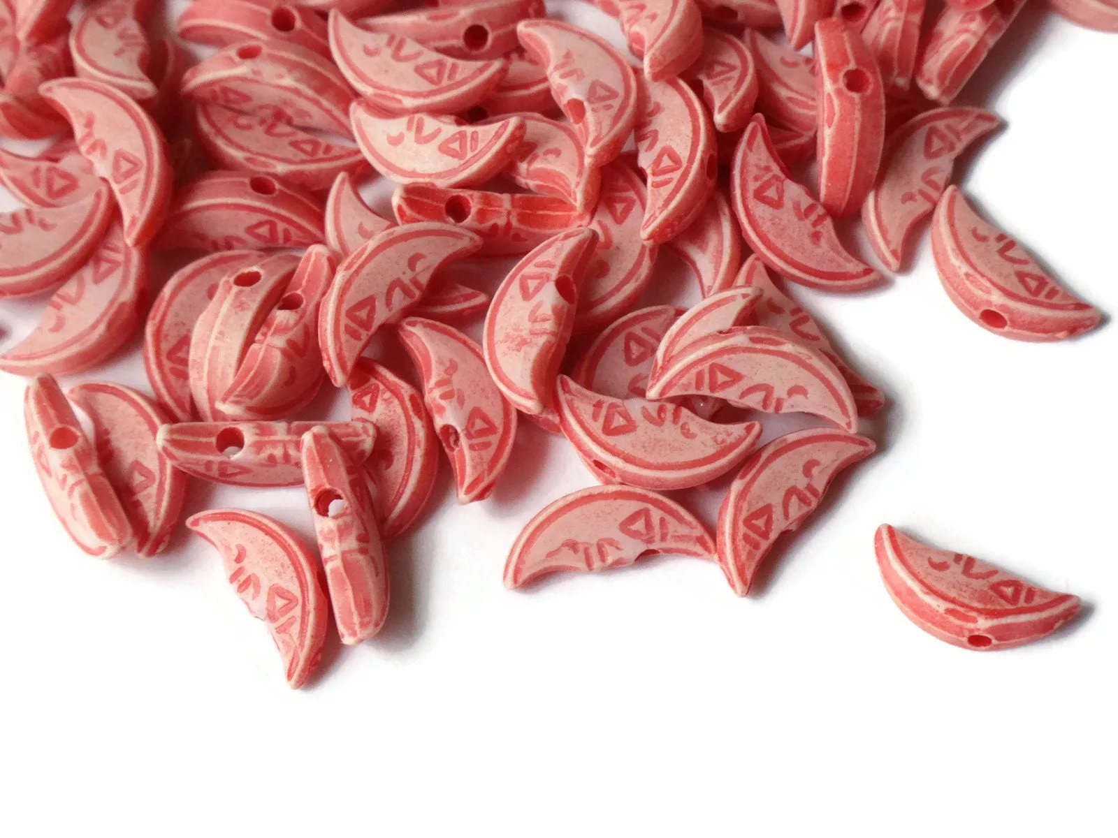 100 12x5mm Red Moon Beads Crescent Moon Beads Plastic Man In The Moon Celestial Beads