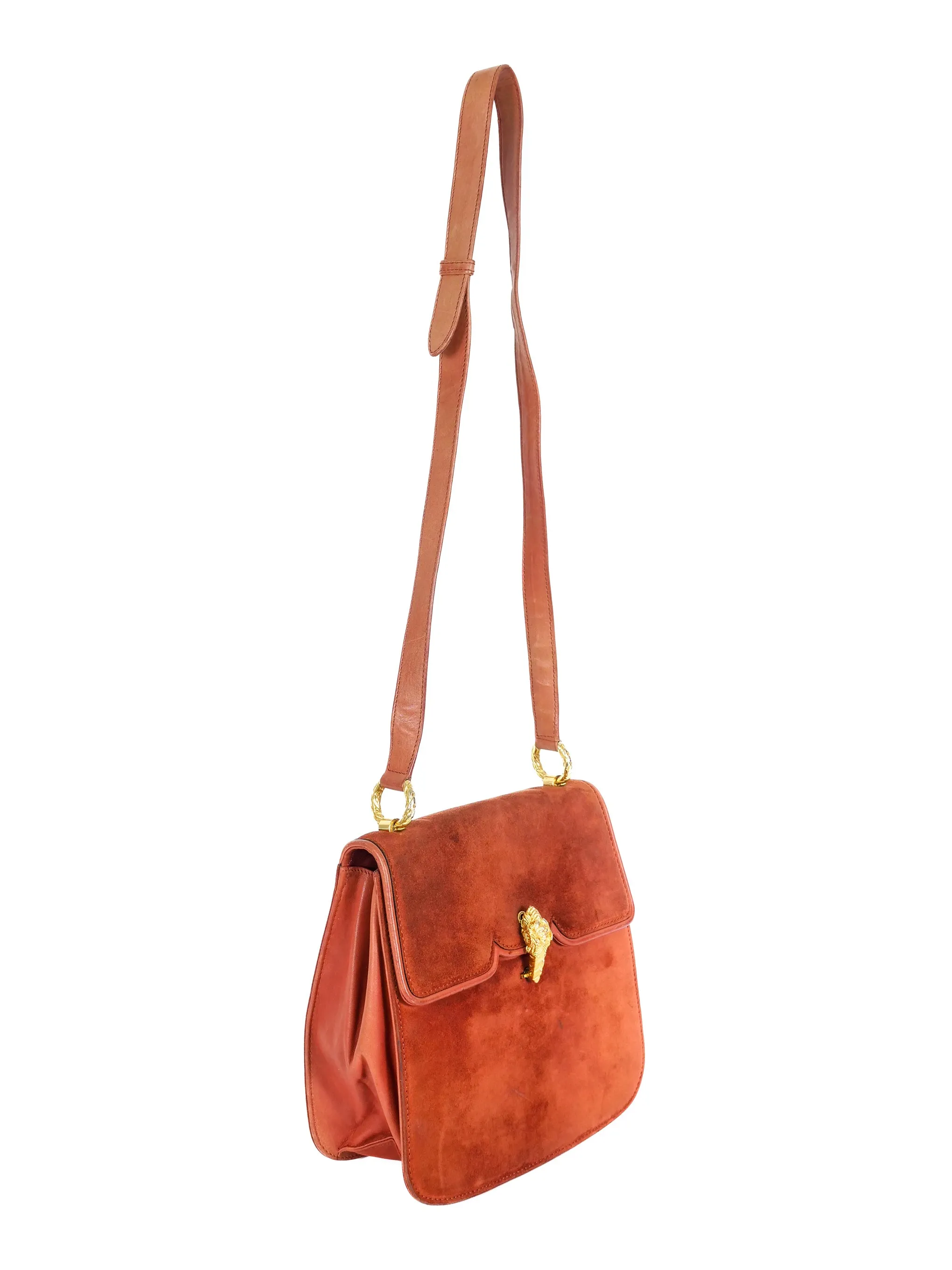 1960s Gucci Suede Tiger Clasp Shoulder Bag