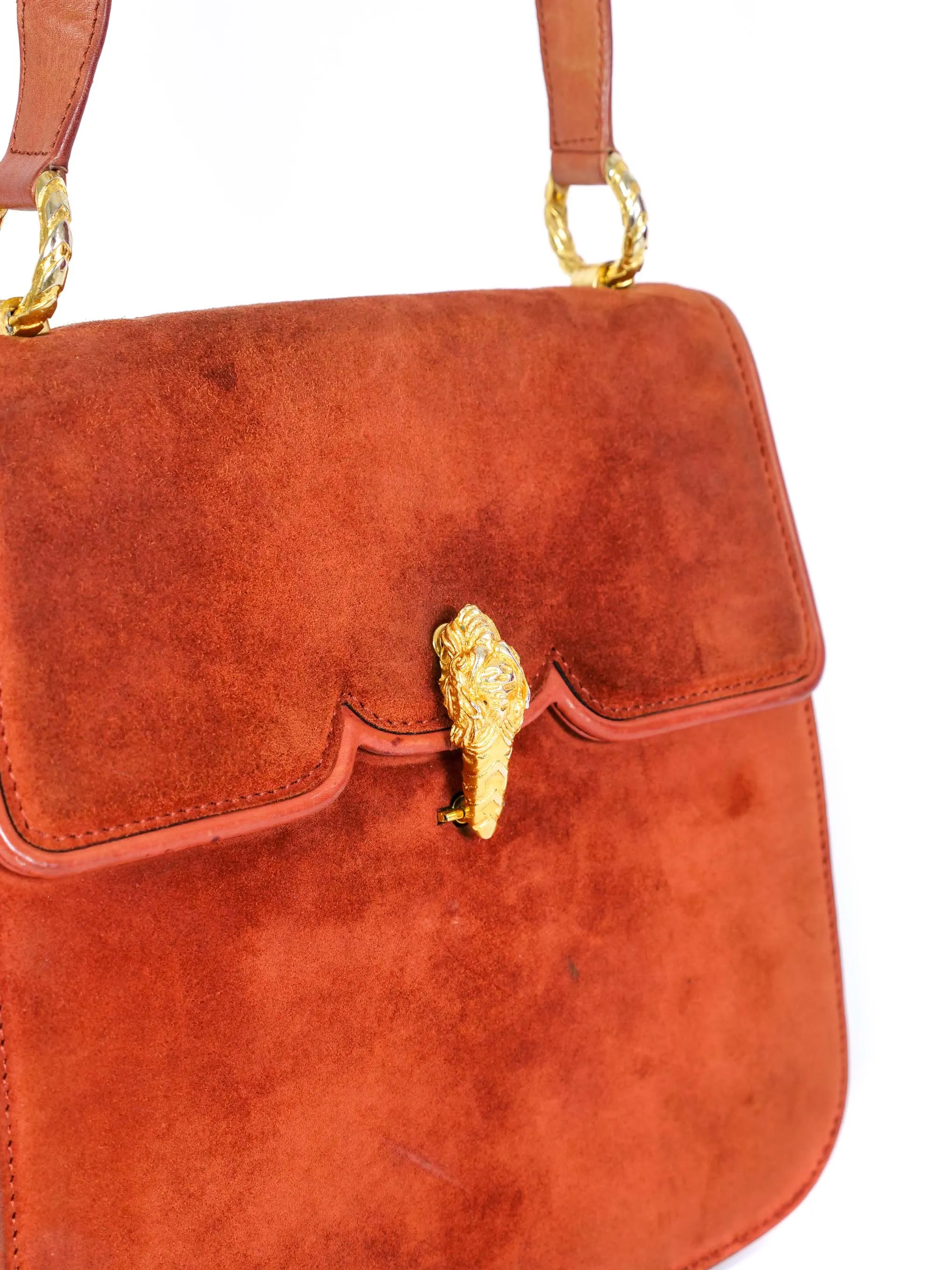 1960s Gucci Suede Tiger Clasp Shoulder Bag