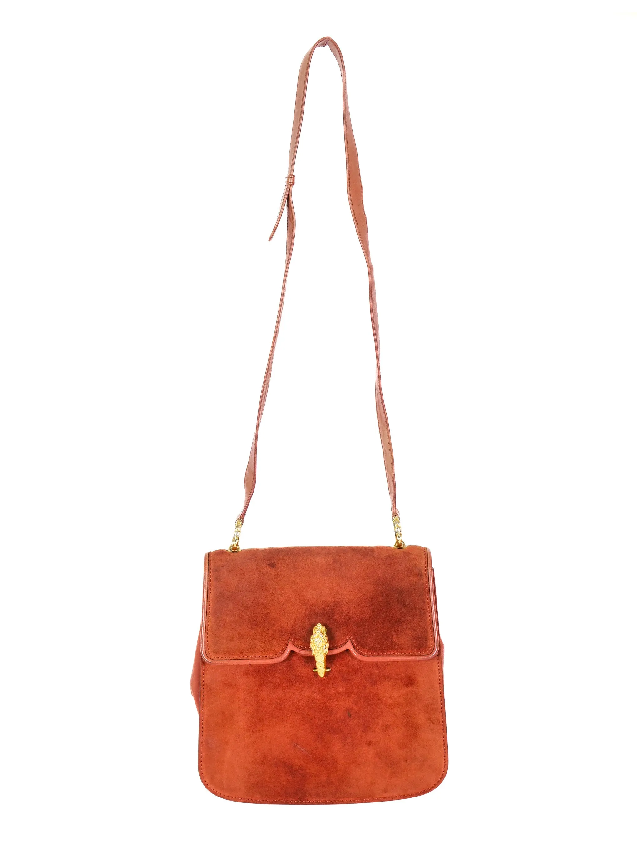 1960s Gucci Suede Tiger Clasp Shoulder Bag
