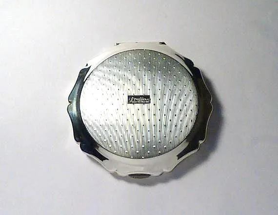 1970s Vintage Stratton Powder Compact Silver Plated With Pink / Purple Floral Motifs