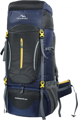 60L Travel Backpack Hiking Trekking Bag Camping Rucksack HK005, 1 Year Warranty, Black