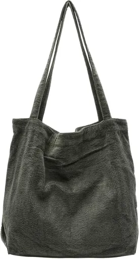 ALUWU Corduroy Tote Bag for Women Girl Canvas Shoulder Handbags Cute Large Purse
