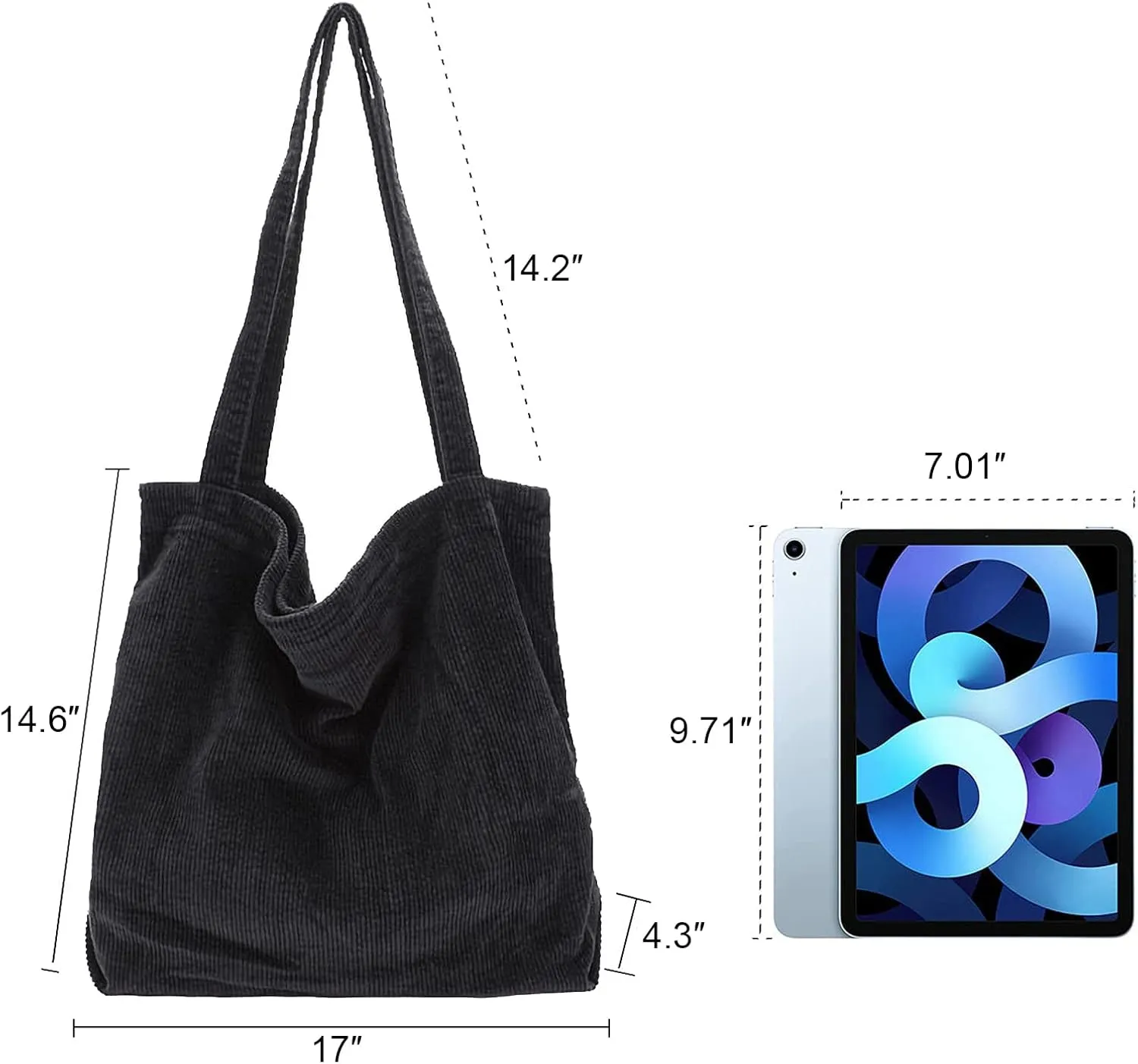 ALUWU Corduroy Tote Bag for Women Girl Canvas Shoulder Handbags Cute Large Purse