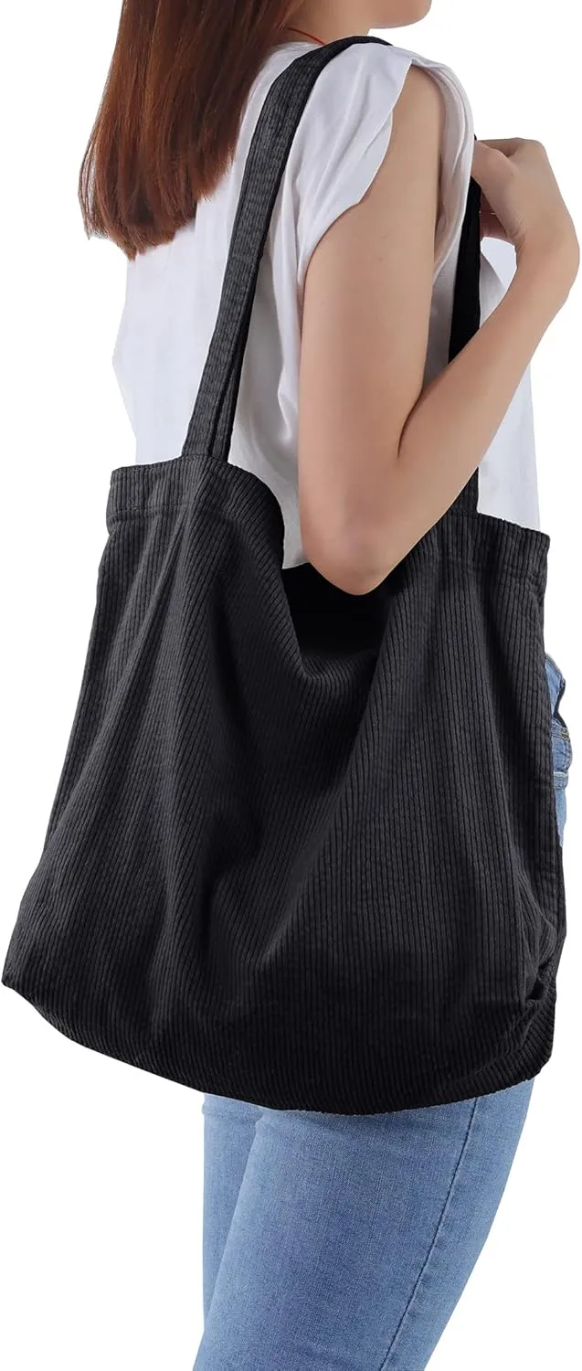 ALUWU Corduroy Tote Bag for Women Girl Canvas Shoulder Handbags Cute Large Purse