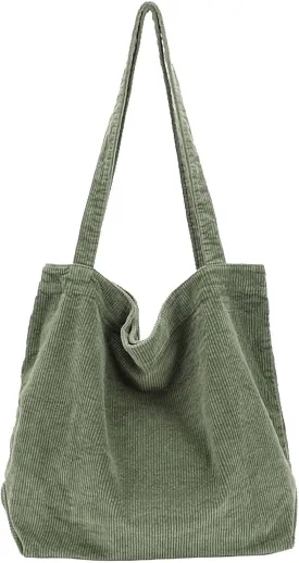 ALUWU Corduroy Tote Bag for Women Girl Canvas Shoulder Handbags Cute Large Purse