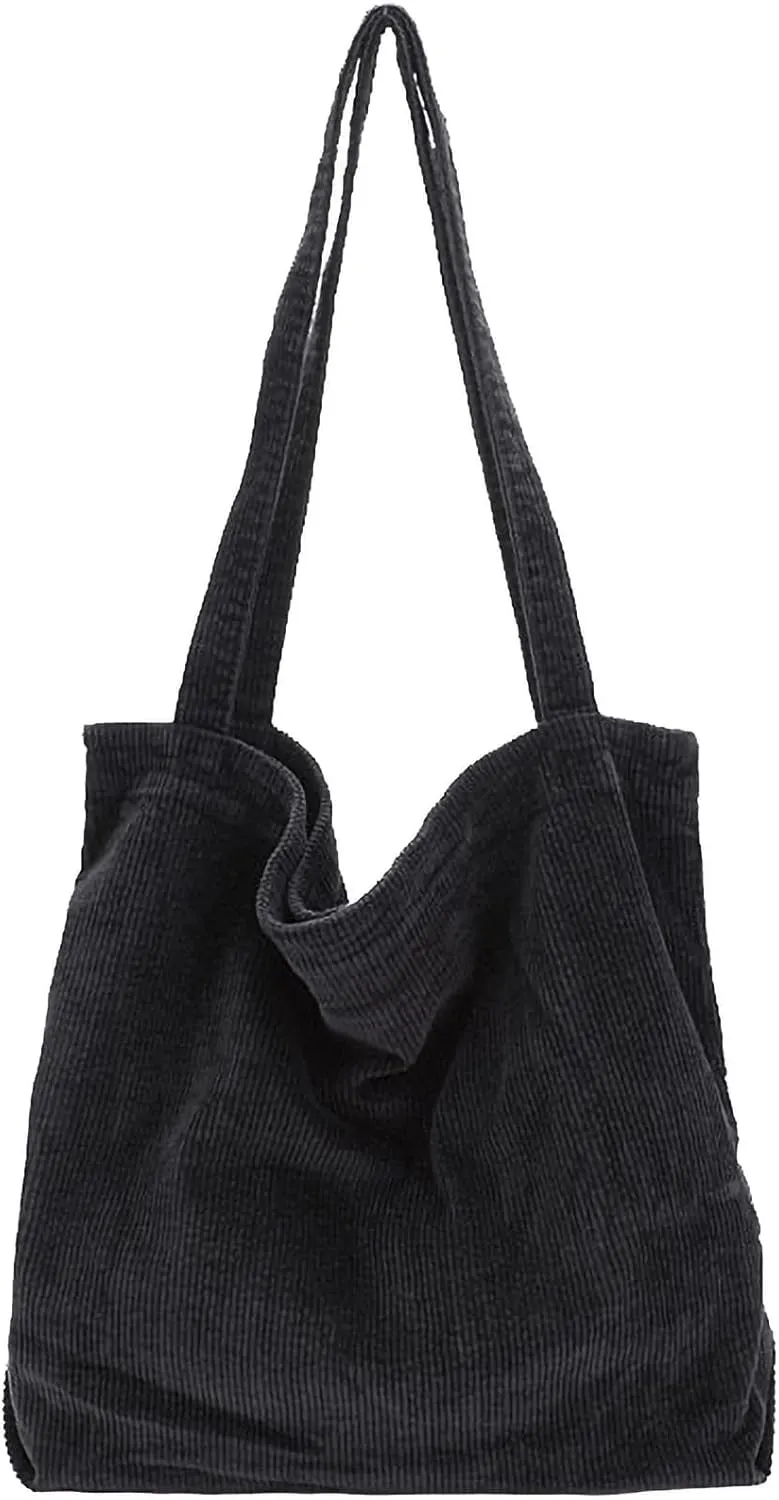 ALUWU Corduroy Tote Bag for Women Girl Canvas Shoulder Handbags Cute Large Purse