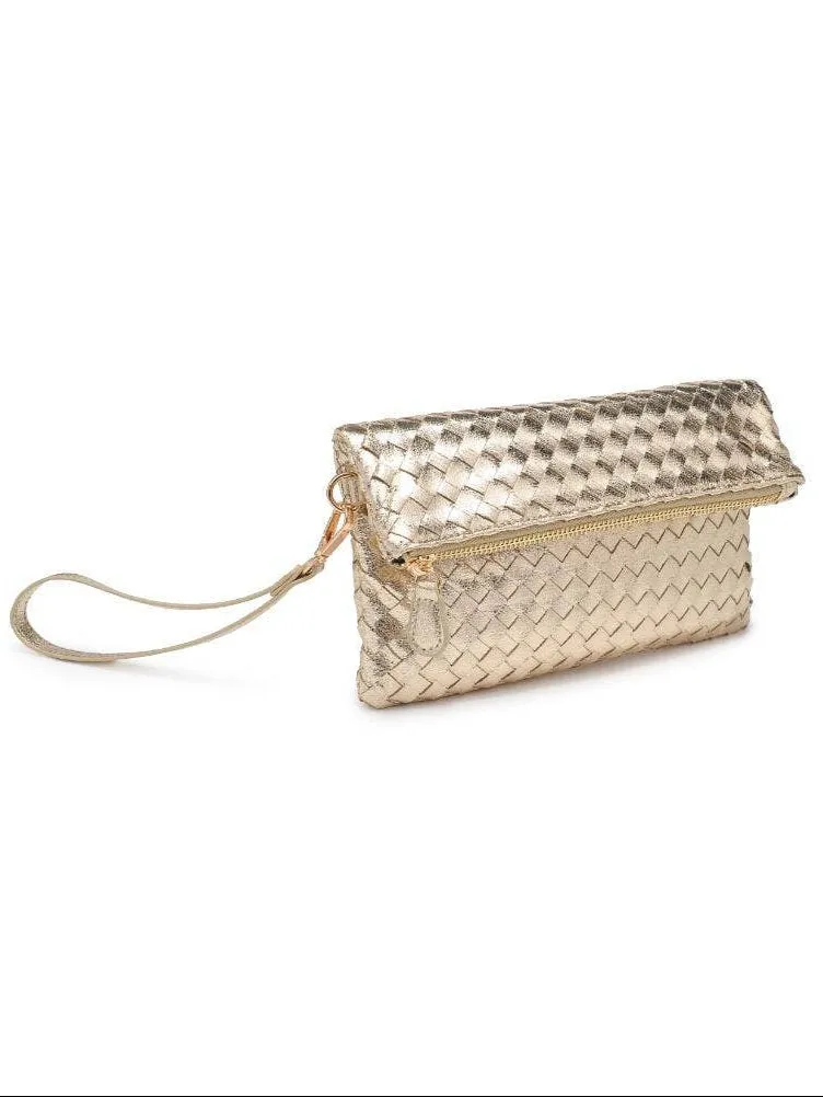 Aria Woven Wristlet Clutch - Gold