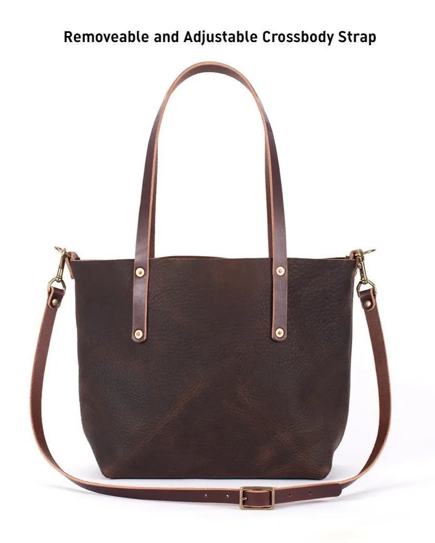 AVERY LEATHER TOTE BAG - LARGE - SADDLE