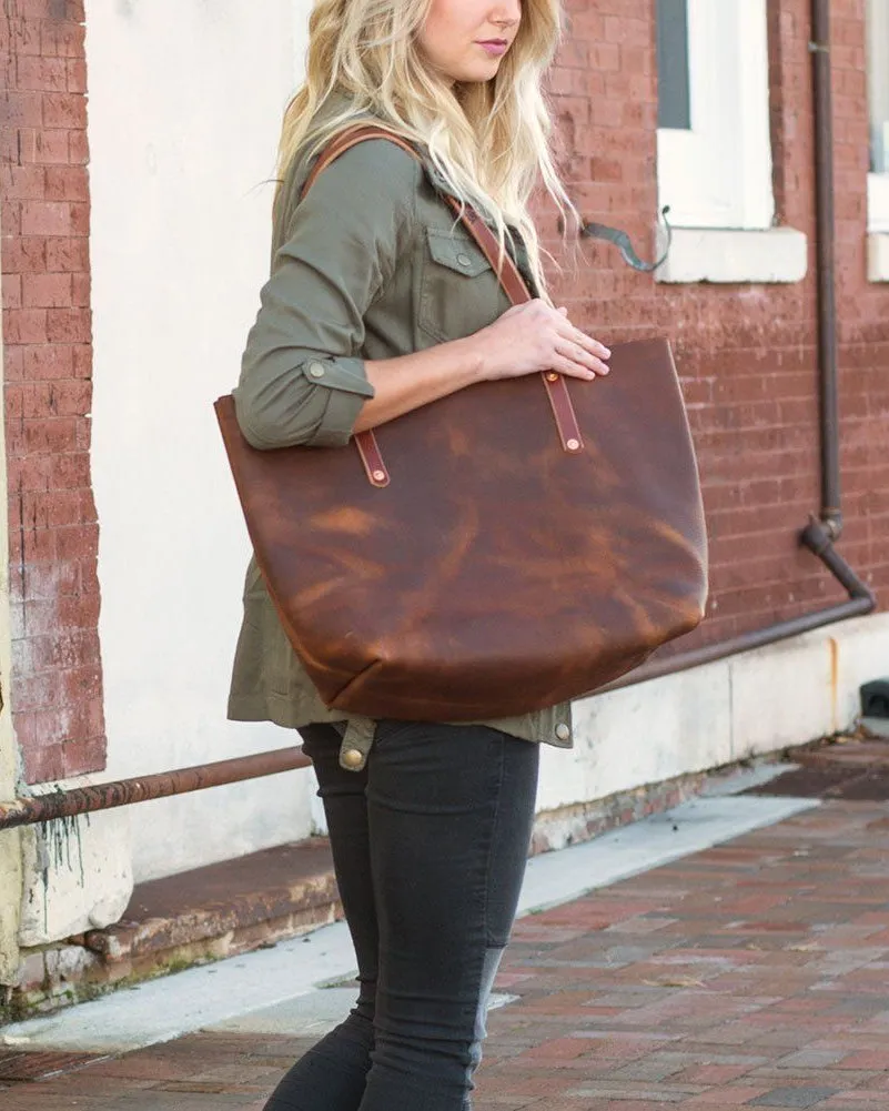 AVERY LEATHER TOTE BAG - LARGE - SADDLE