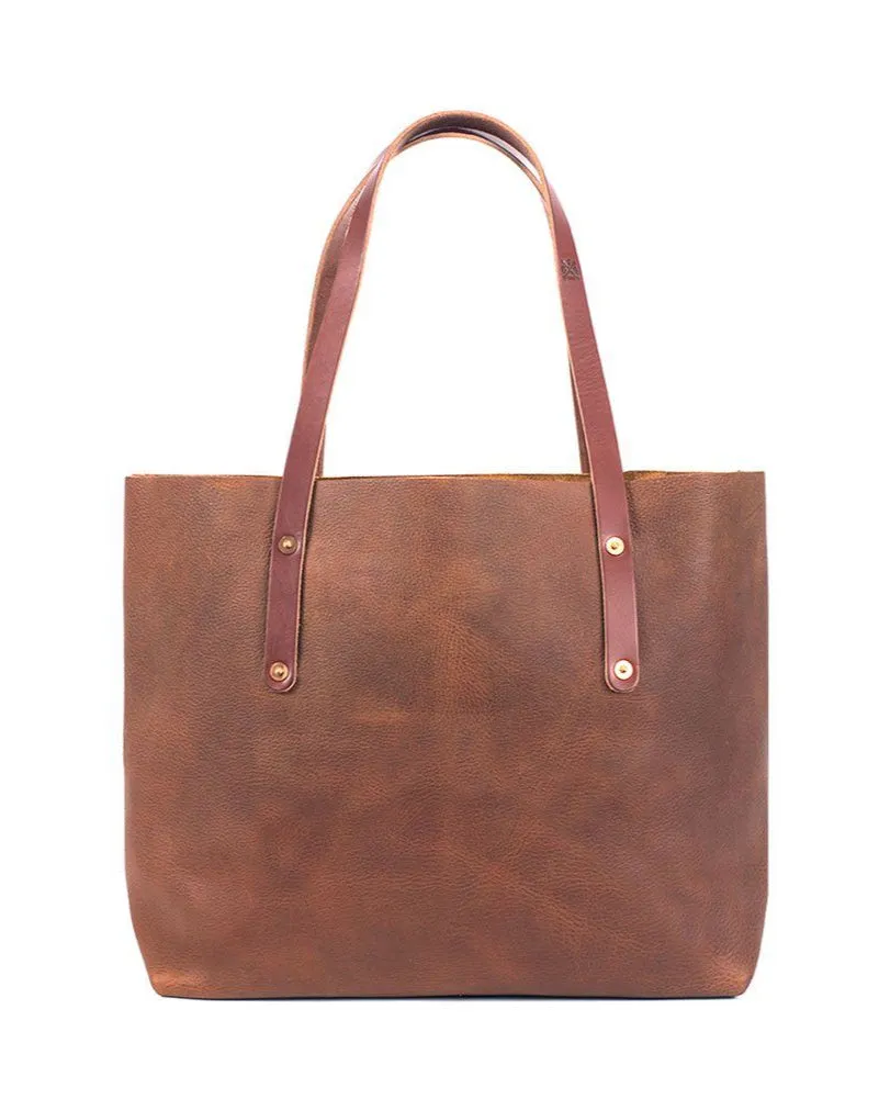 AVERY LEATHER TOTE BAG - LARGE - SADDLE