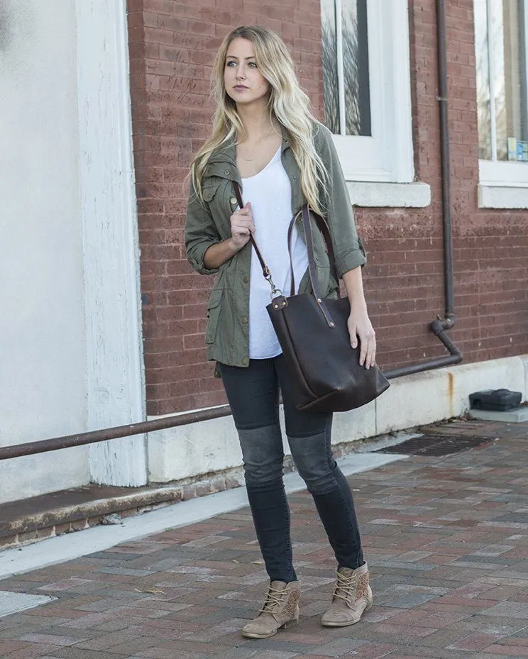AVERY LEATHER TOTE BAG - LARGE - SADDLE