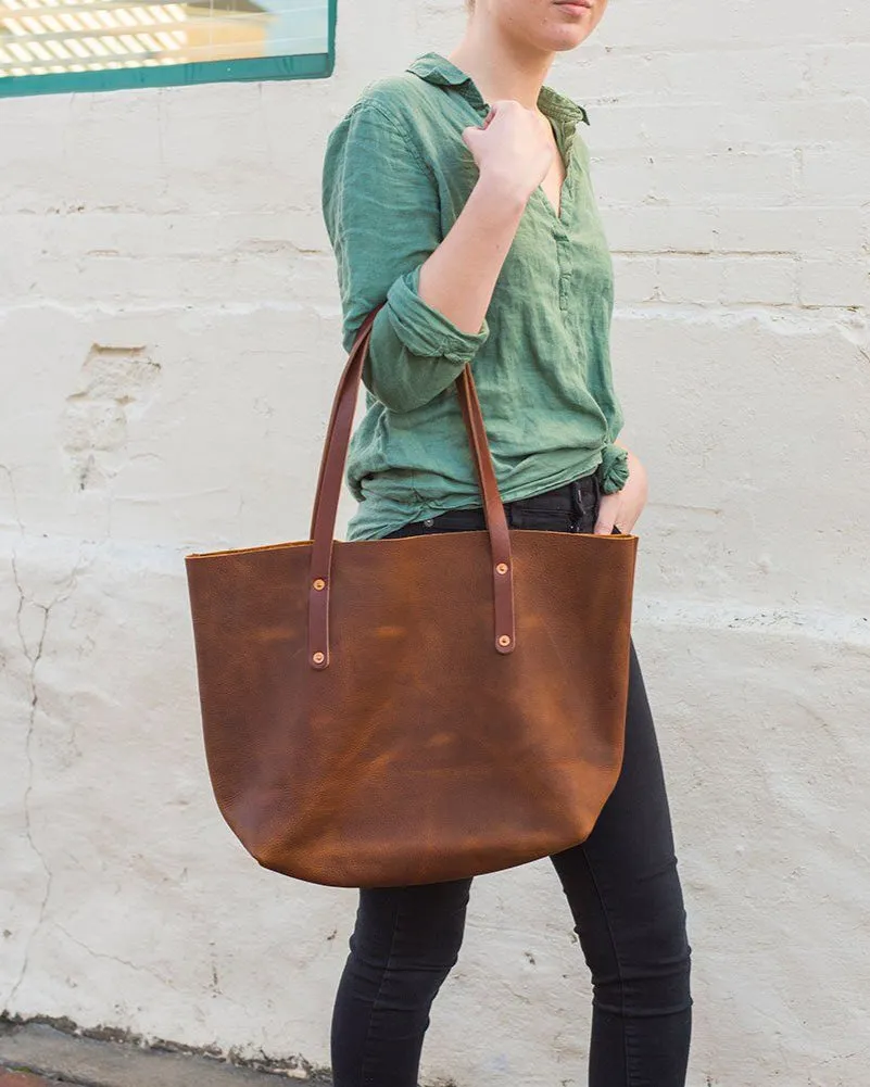 AVERY LEATHER TOTE BAG - LARGE - SADDLE