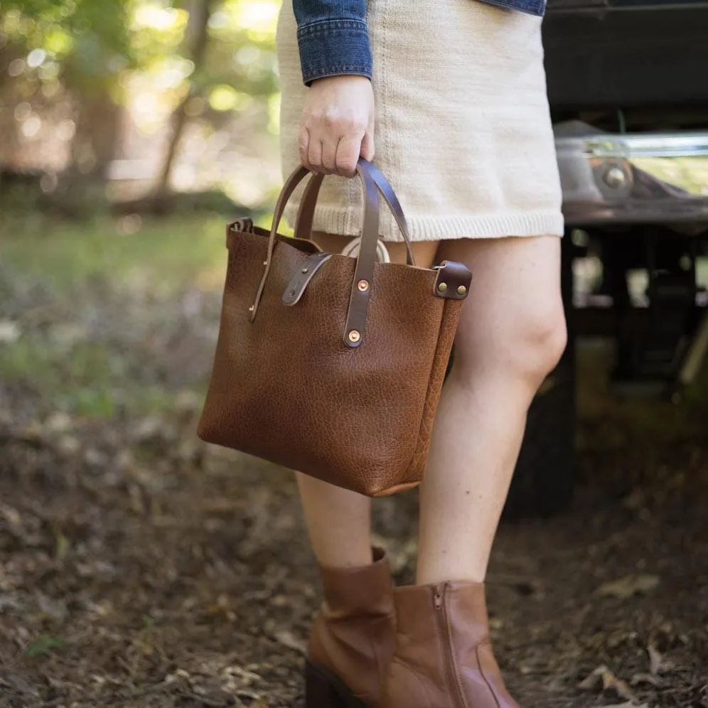 AVERY LEATHER TOTE BAG - MINI CROSSBODY - COGNAC BISON