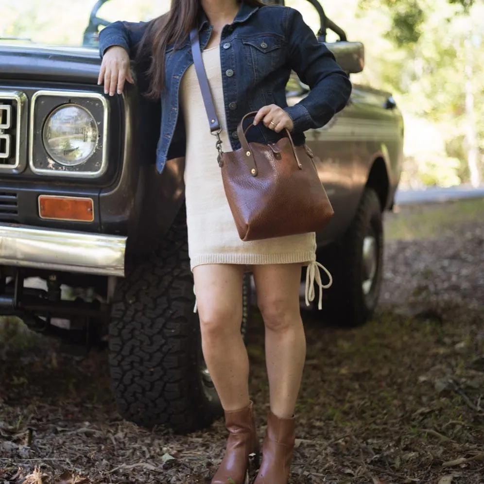 AVERY LEATHER TOTE BAG - MINI CROSSBODY - COGNAC BISON