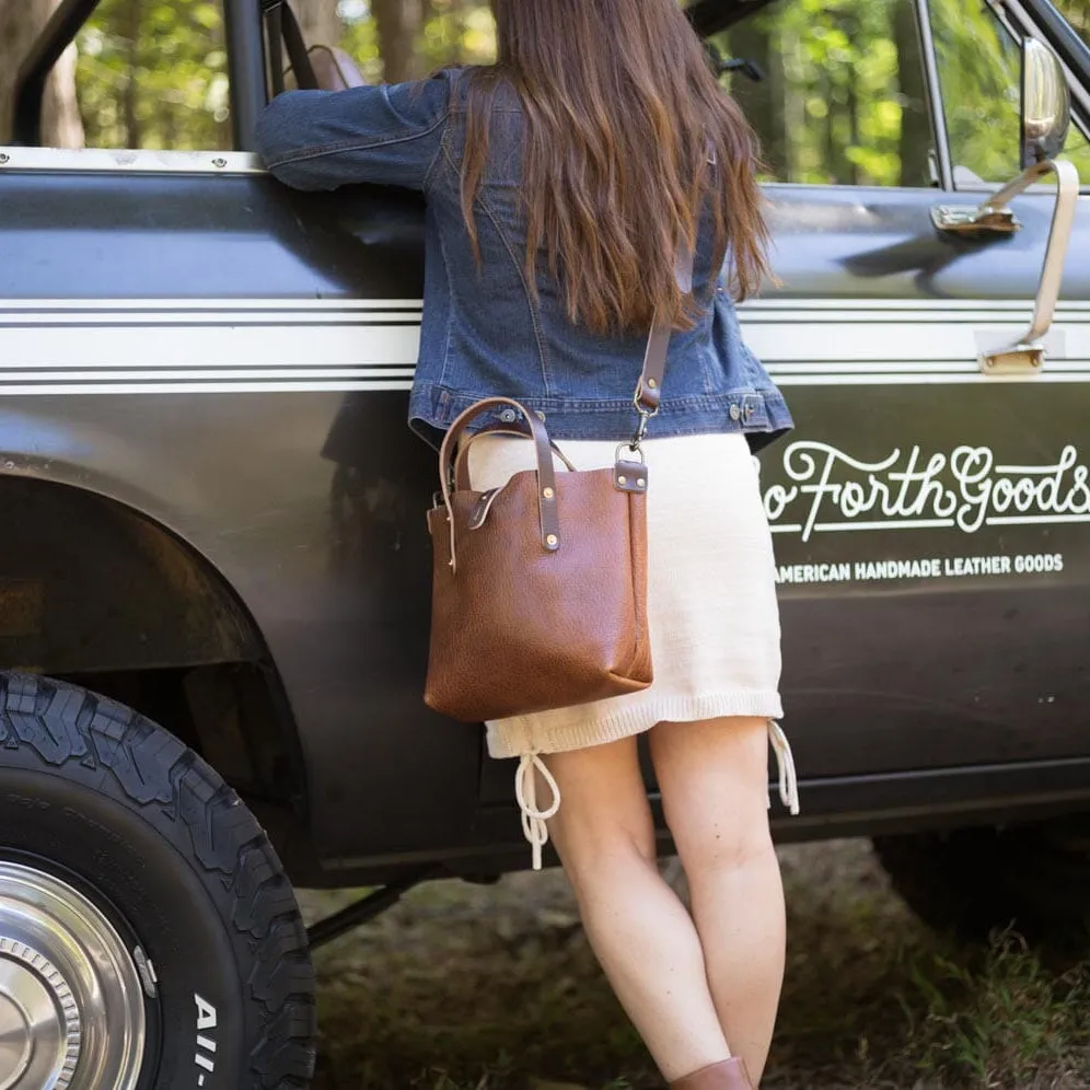 AVERY LEATHER TOTE BAG - MINI CROSSBODY - COGNAC BISON