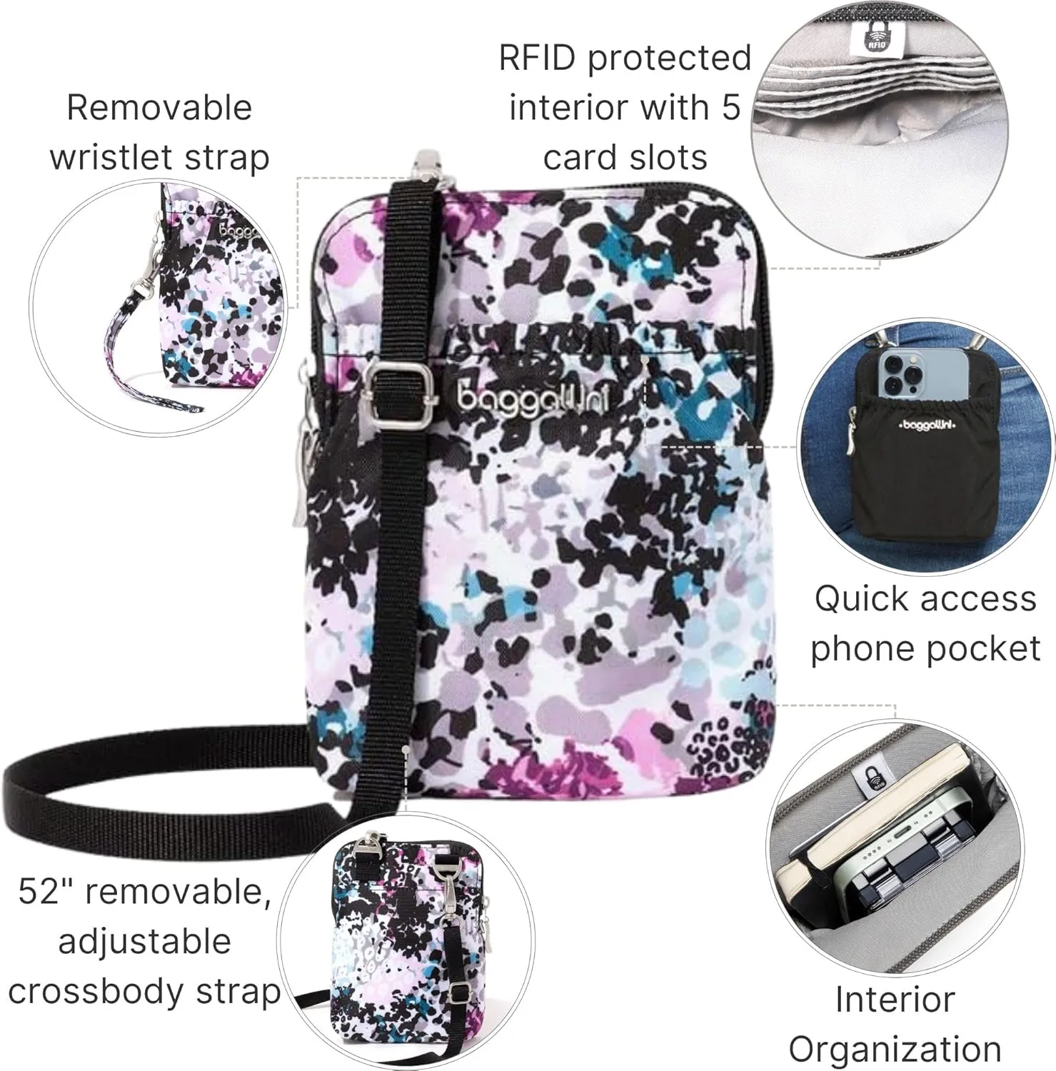 Baggallini Bryant Pouch Small Crossbody Bag for Women - Phone Purse with Crossbody Strap - Lightweight Crossbody Pouch