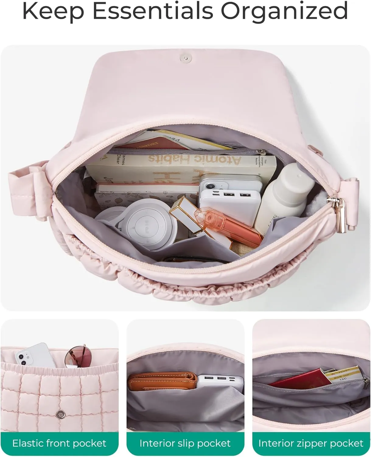 BAGSMART Lightweight Crossbody Bags for Women, Quilted Puffer Cross body Purse with Adjustable Strap