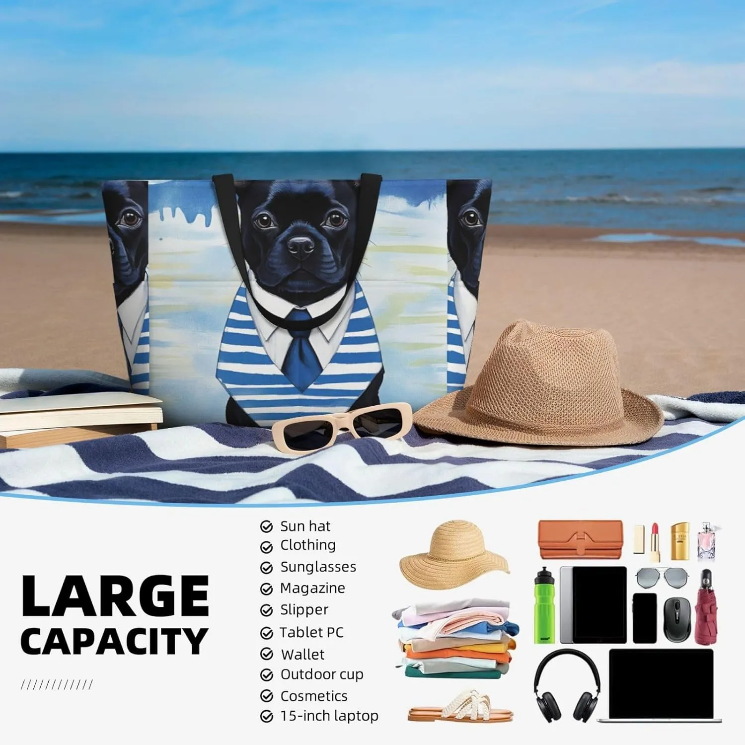 Beach Bag, Extra Large Waterproof Sandproof Tote with Multi Pockets, Lightweight for Travel, Pool, Outdoor