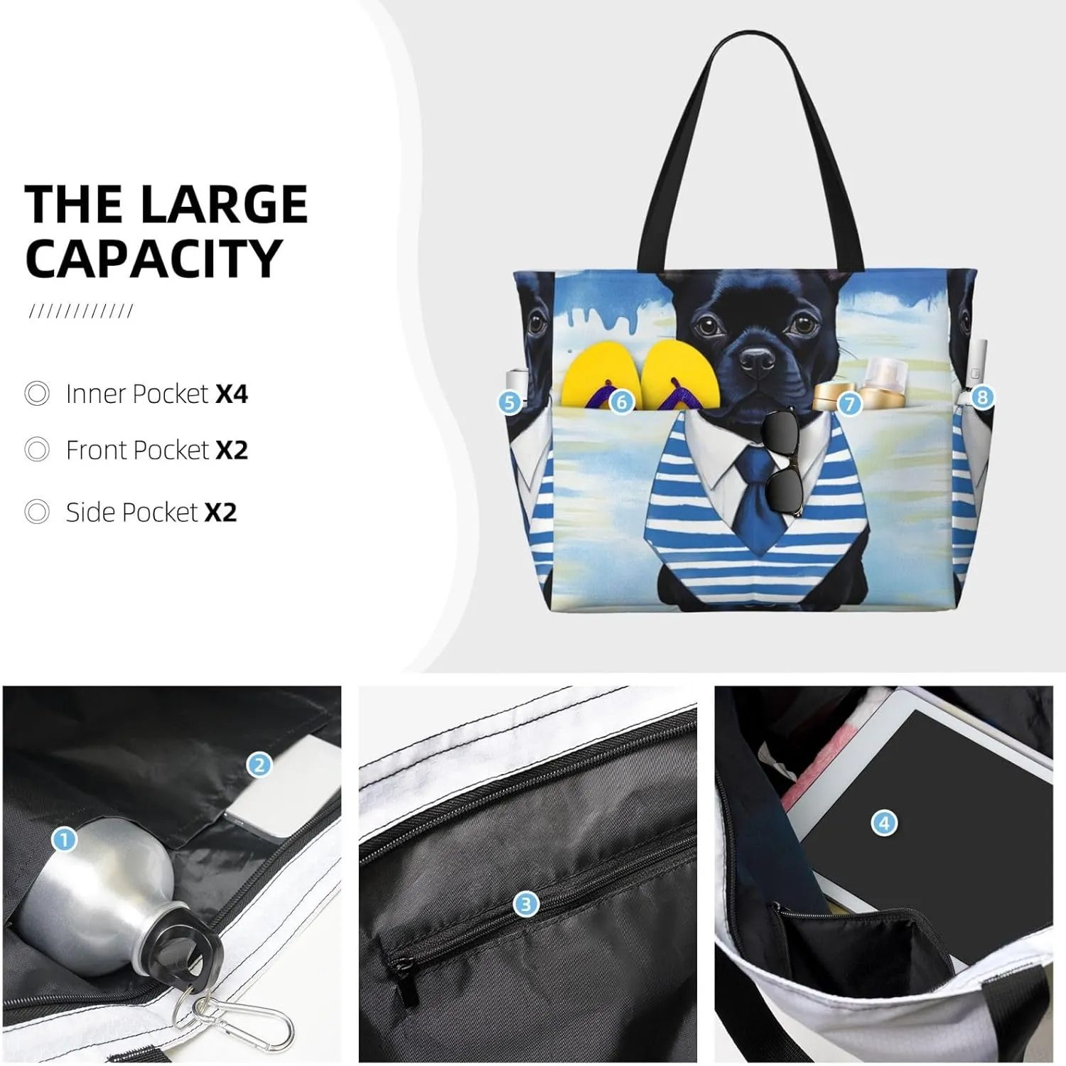 Beach Bag, Extra Large Waterproof Sandproof Tote with Multi Pockets, Lightweight for Travel, Pool, Outdoor