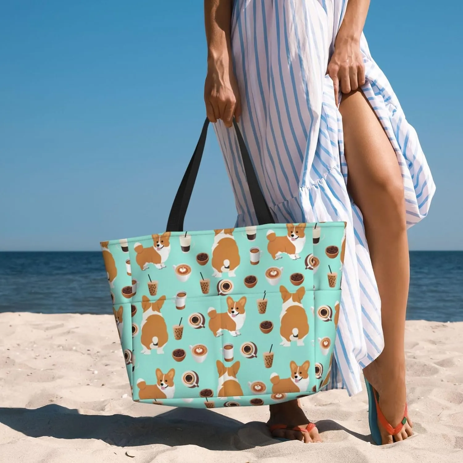 Beach Bag, Extra Large Waterproof Sandproof Tote with Multi Pockets, Lightweight for Travel, Pool, Outdoor