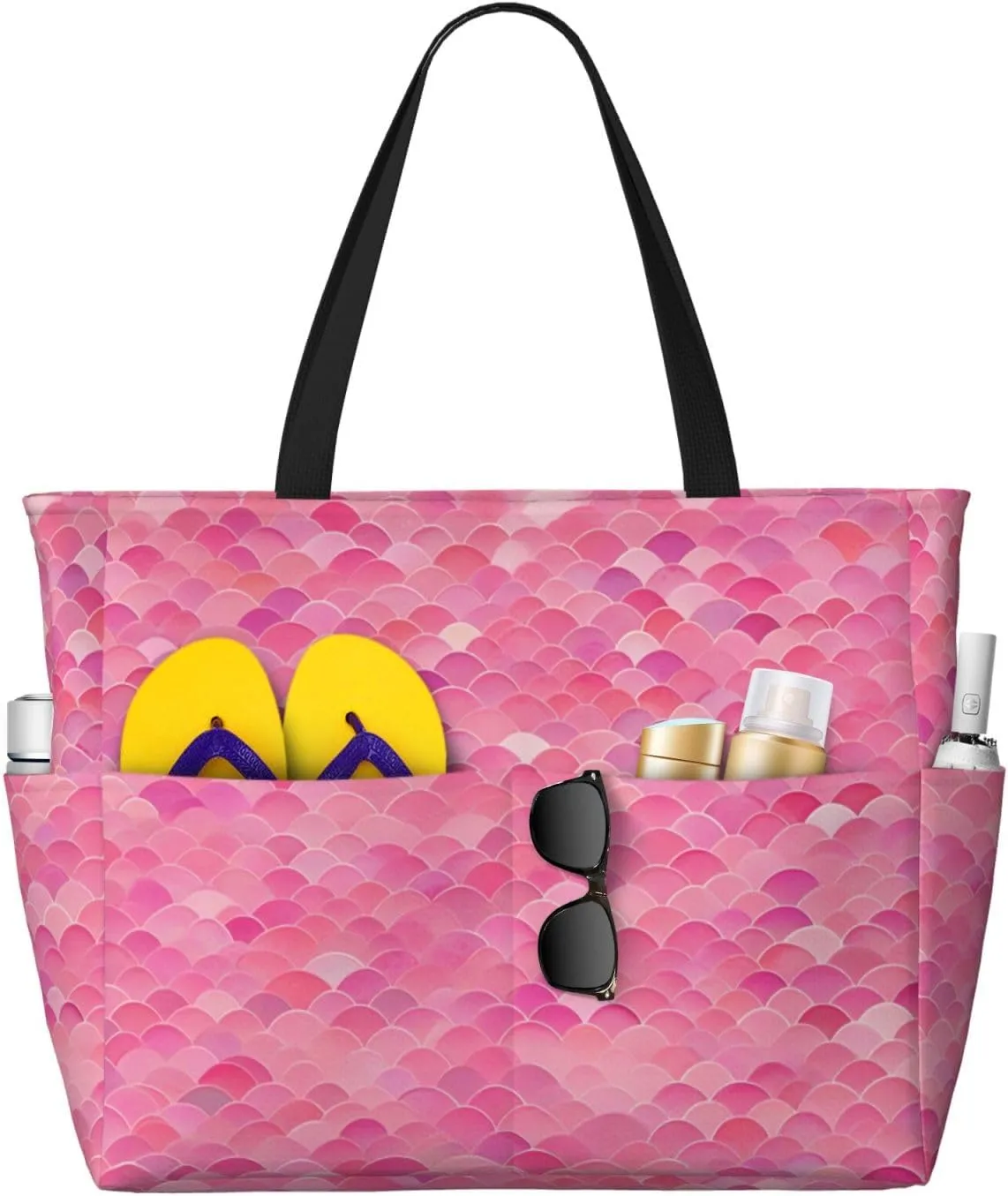 Beach Bag for Women, Tote Bags with Zipper, Sandproof Vacation Tote for Swim Cruise Pool