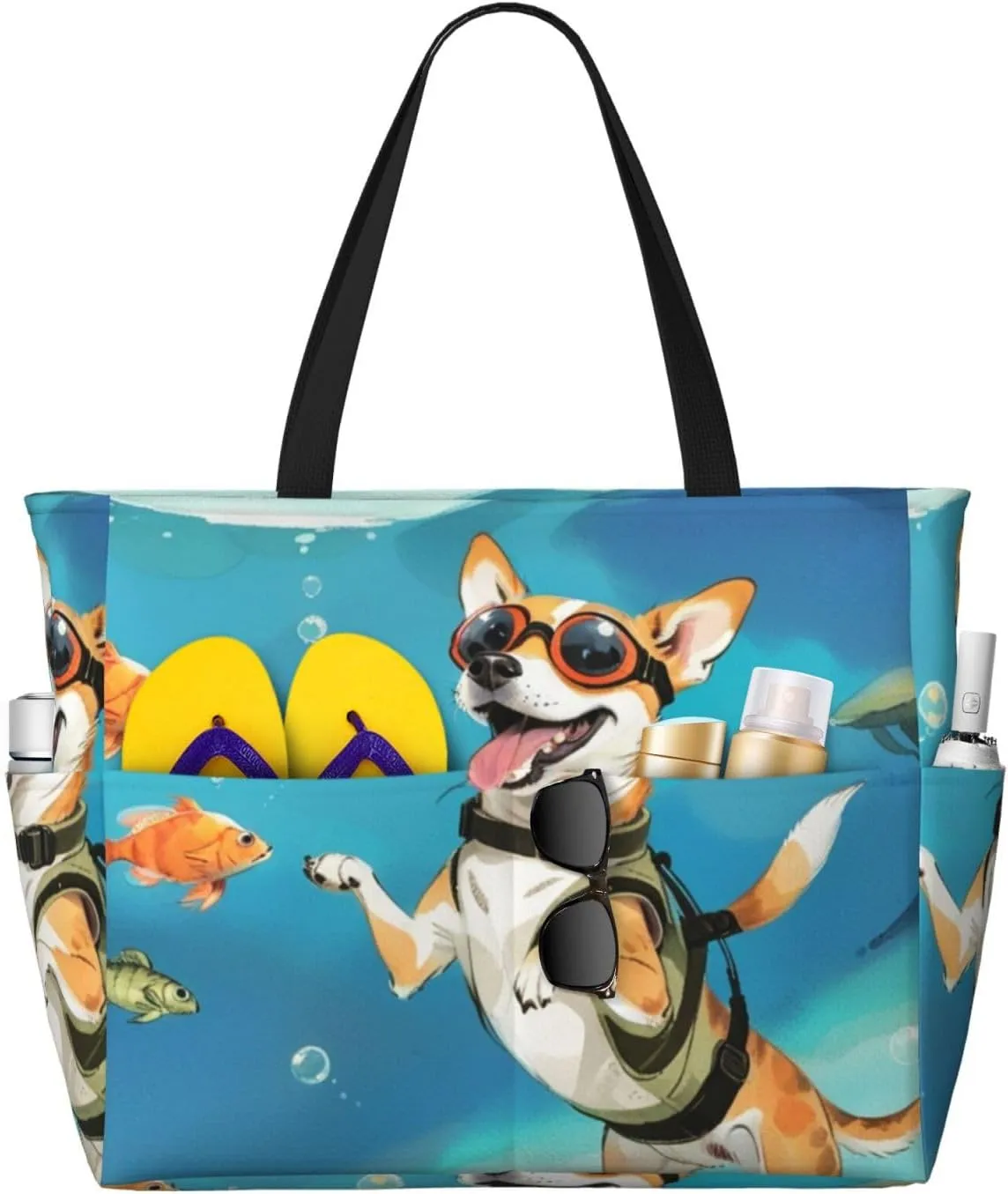 Beach Bag for Women, Tote Bags with Zipper, Sandproof Vacation Tote for Swim Cruise Pool