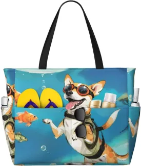 Beach Bag for Women, Tote Bags with Zipper, Sandproof Vacation Tote for Swim Cruise Pool