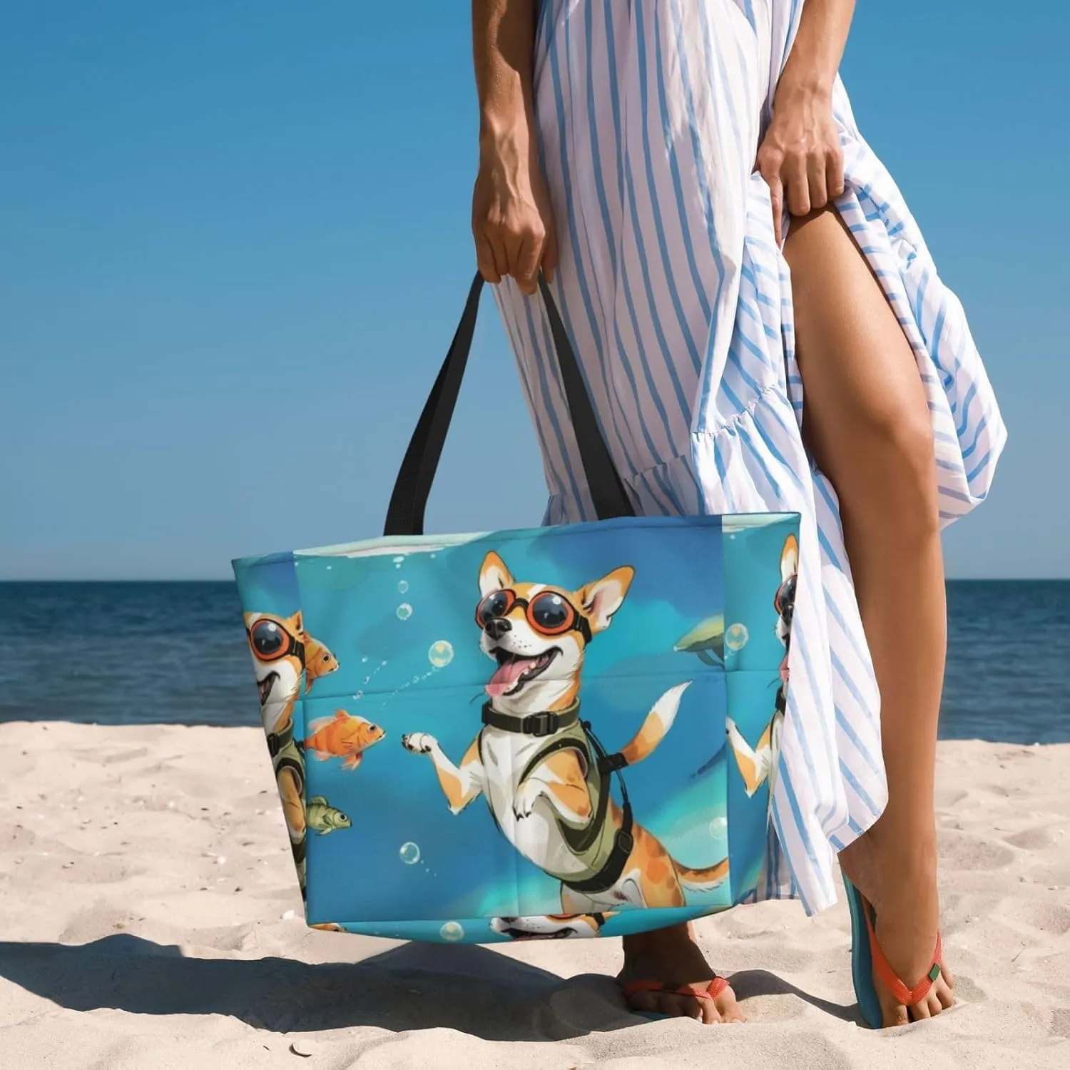 Beach Bag for Women, Tote Bags with Zipper, Sandproof Vacation Tote for Swim Cruise Pool