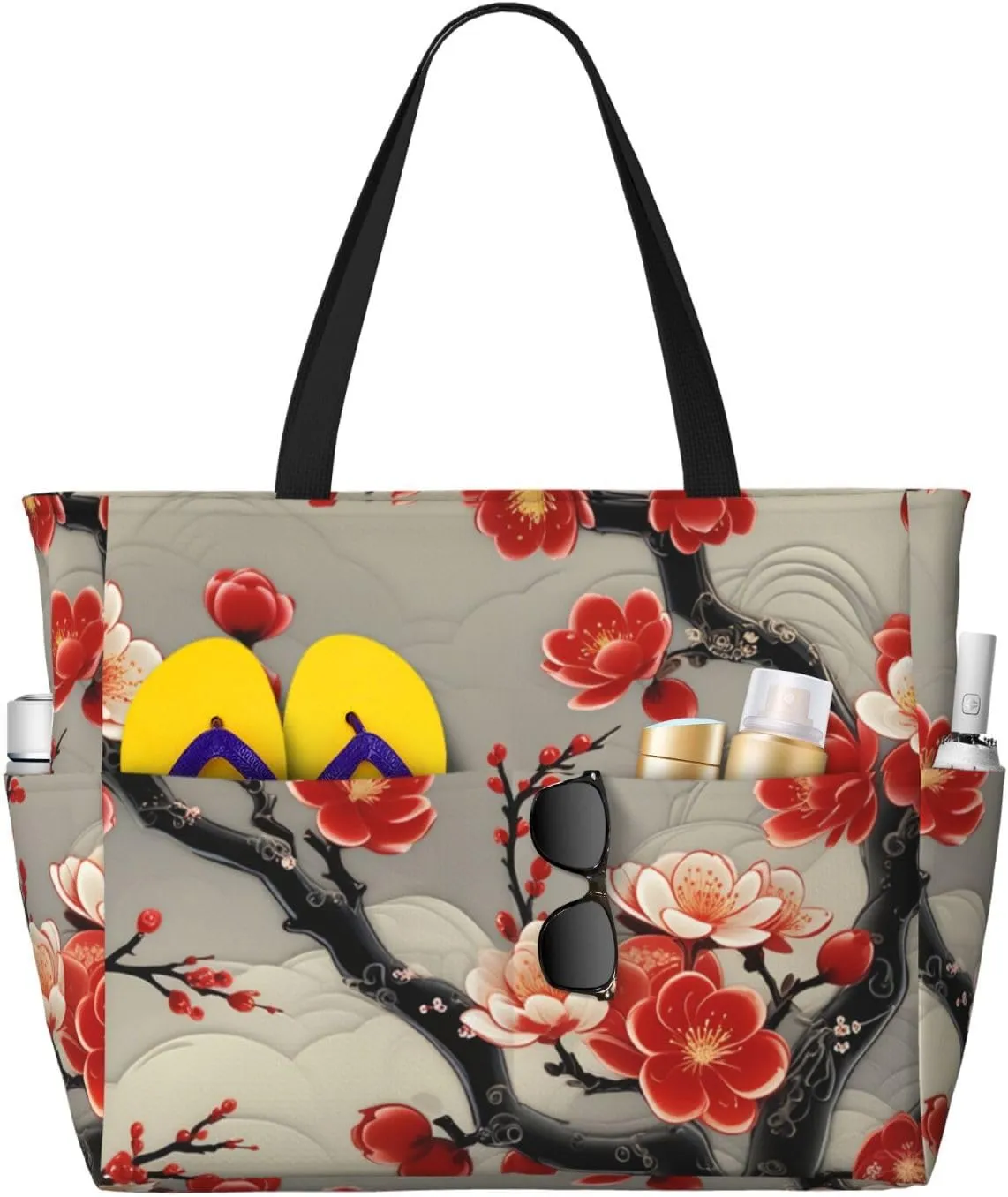 Beach Bag for Women, Tote Bags with Zipper, Sandproof Vacation Tote for Swim Cruise Pool