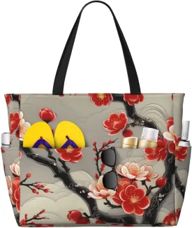 Beach Bag for Women, Tote Bags with Zipper, Sandproof Vacation Tote for Swim Cruise Pool