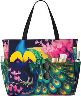Beach Bag for Women, Tote Bags with Zipper, Sandproof Vacation Tote for Swim Cruise Pool