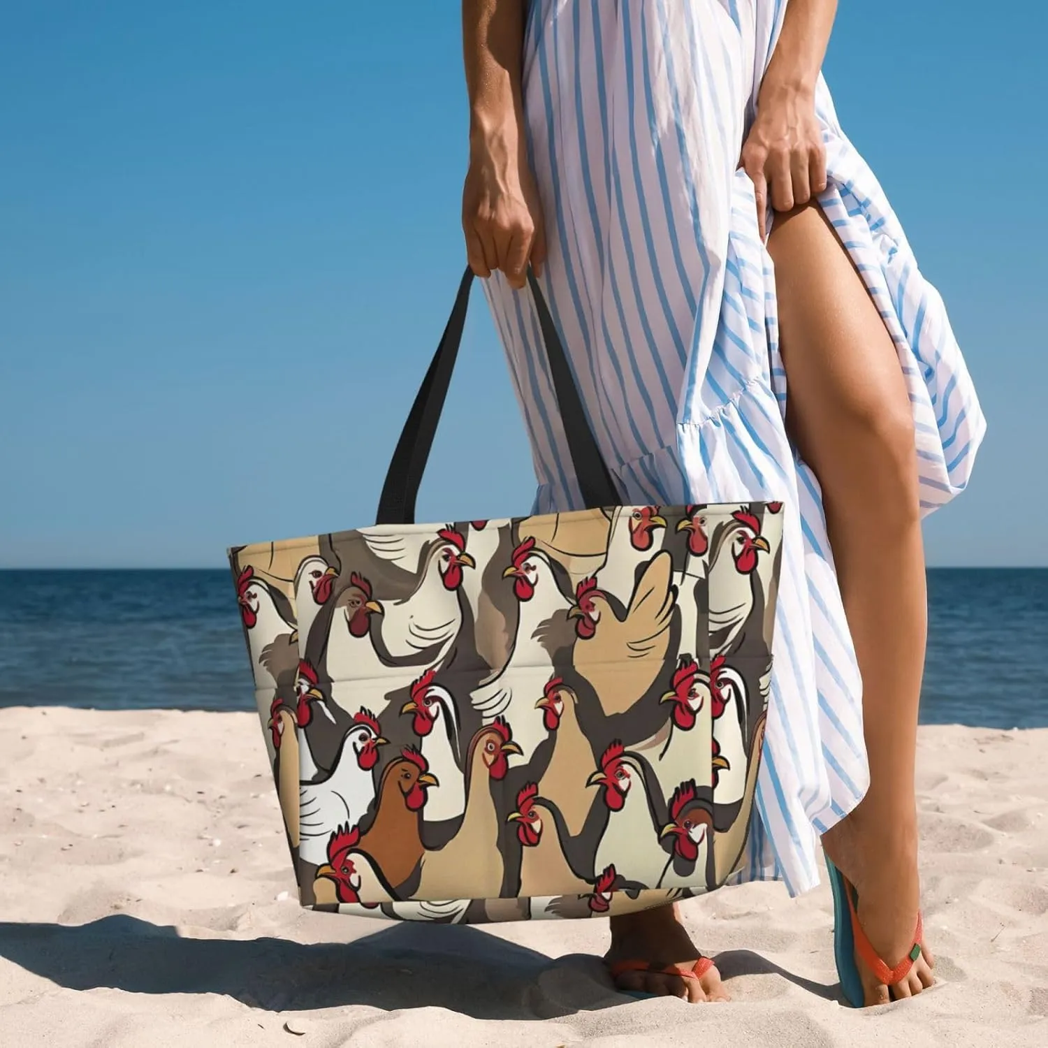 Beach Bag for Women, Tote Bags with Zipper, Sandproof Vacation Tote for Swim Cruise Pool