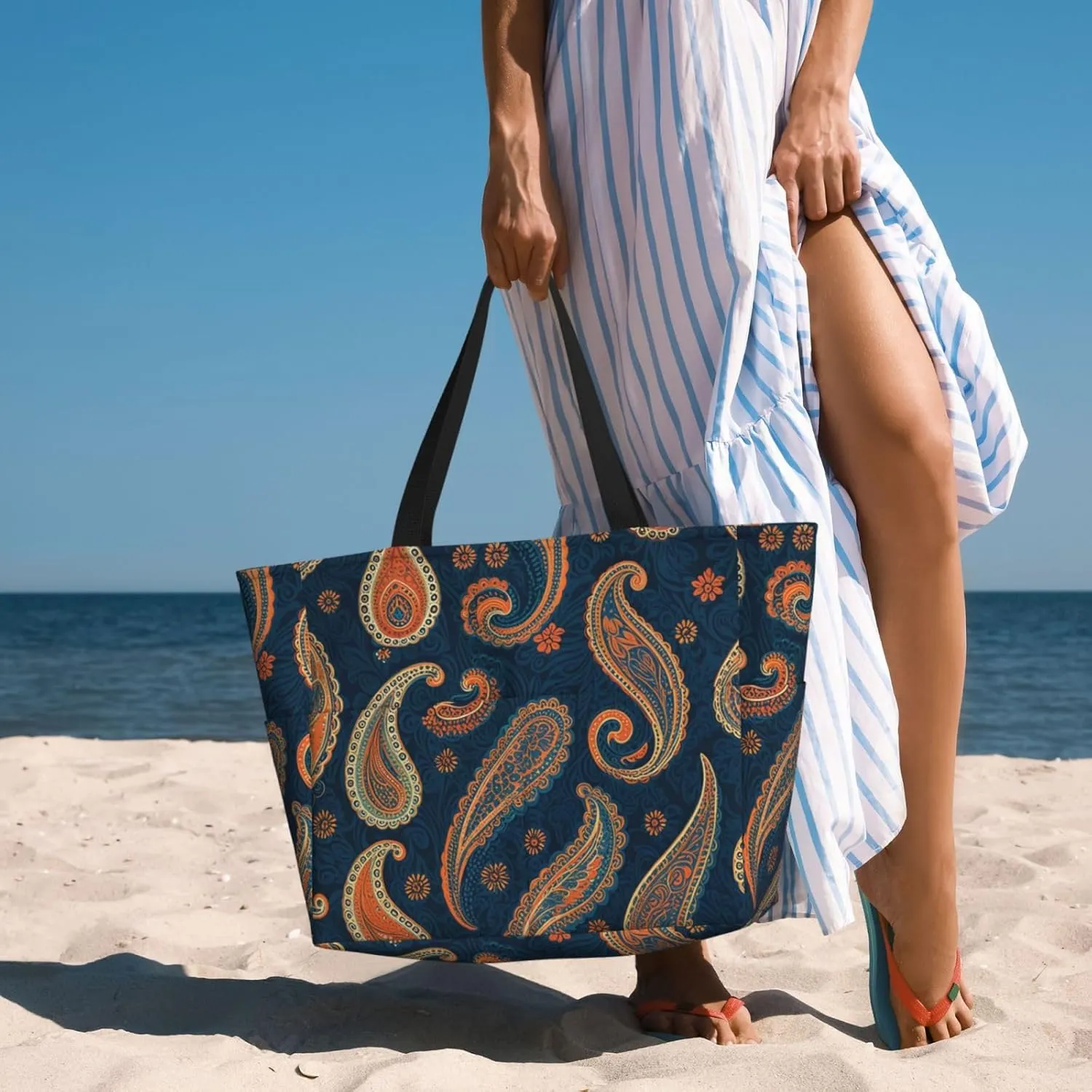 Beach Bag, Waterproof Sandproof Beach Tote Bag, Large Capacity Foldable for Women