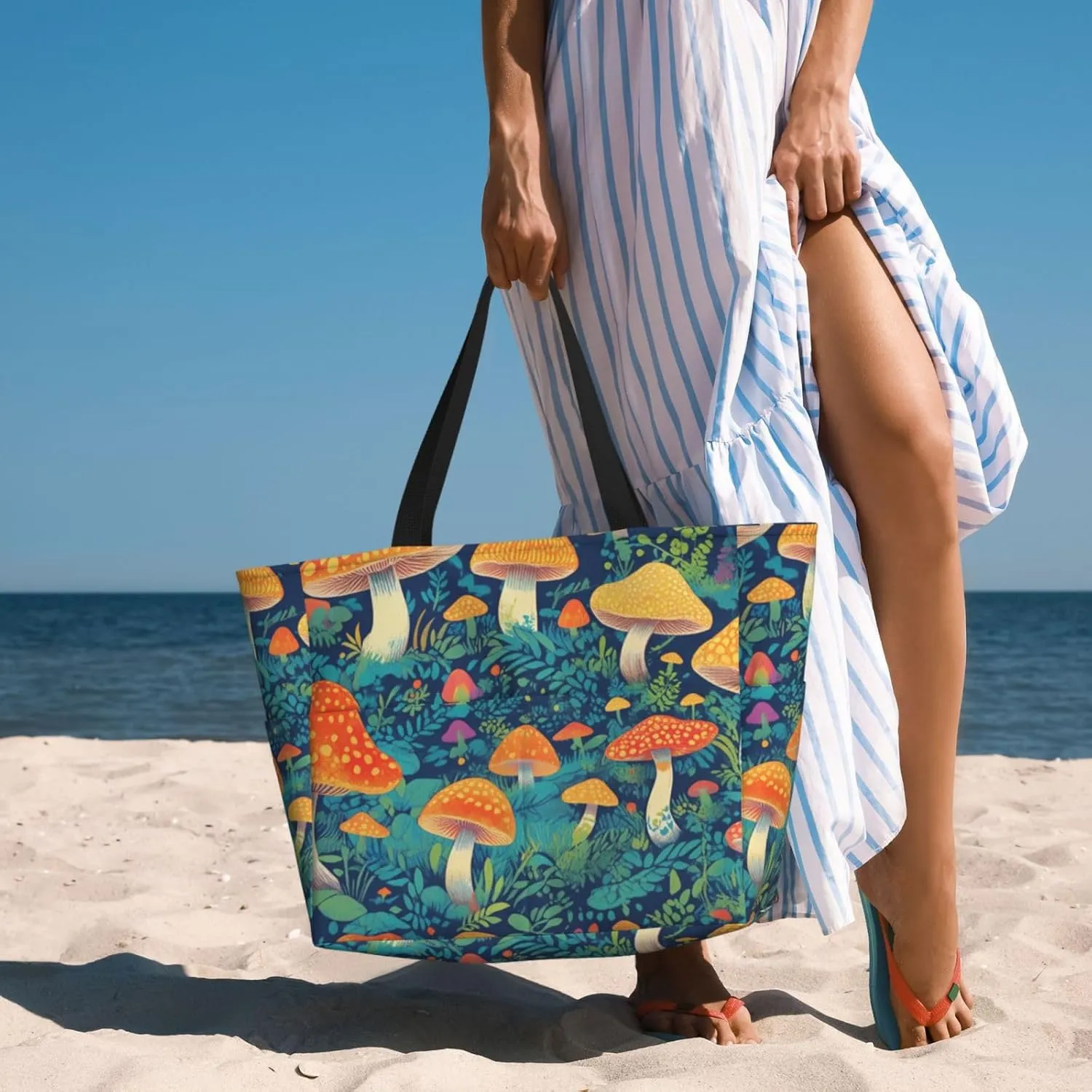Beach Bag, Waterproof Sandproof Beach Tote Bag, Large Capacity Foldable for Women