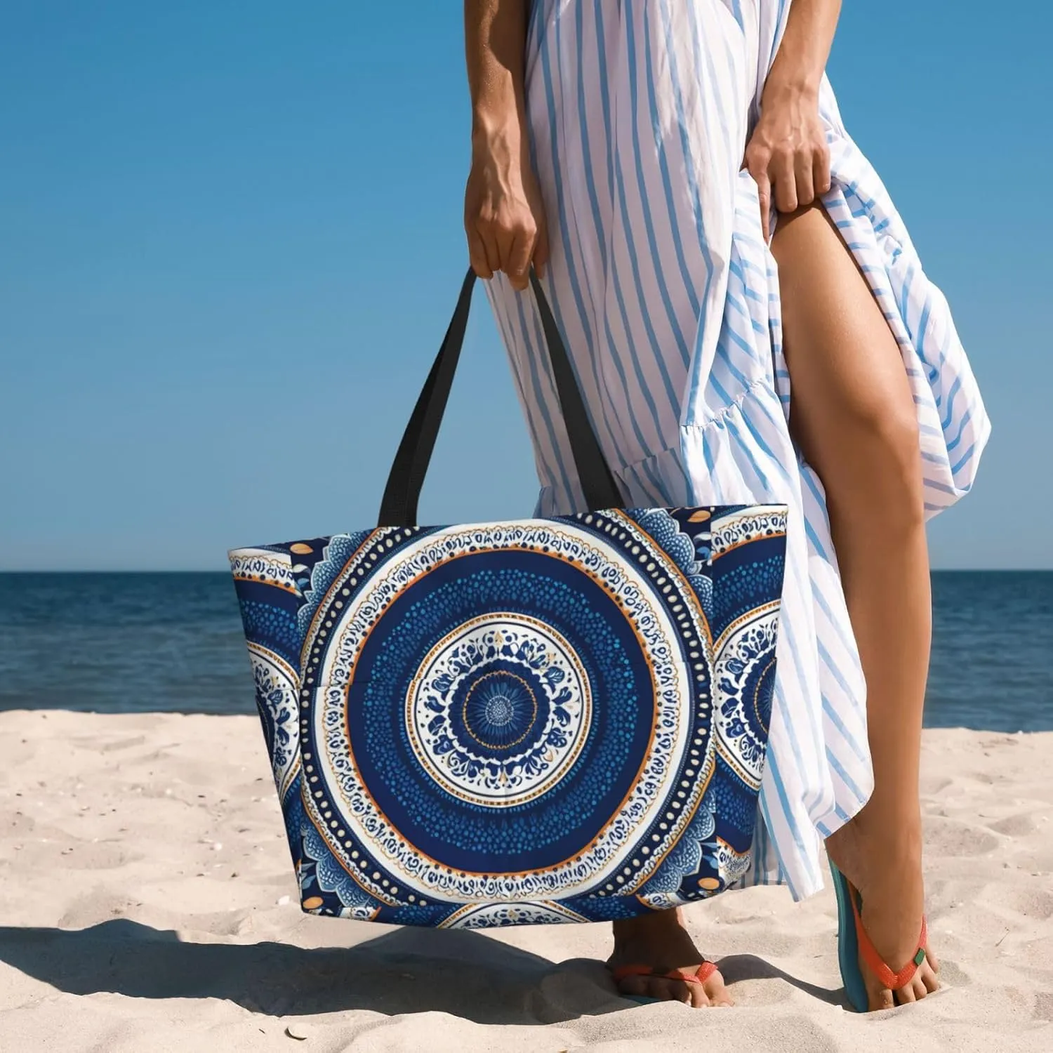 Beach Bag, Waterproof Sandproof Beach Tote Bag, Large Capacity Foldable for Women