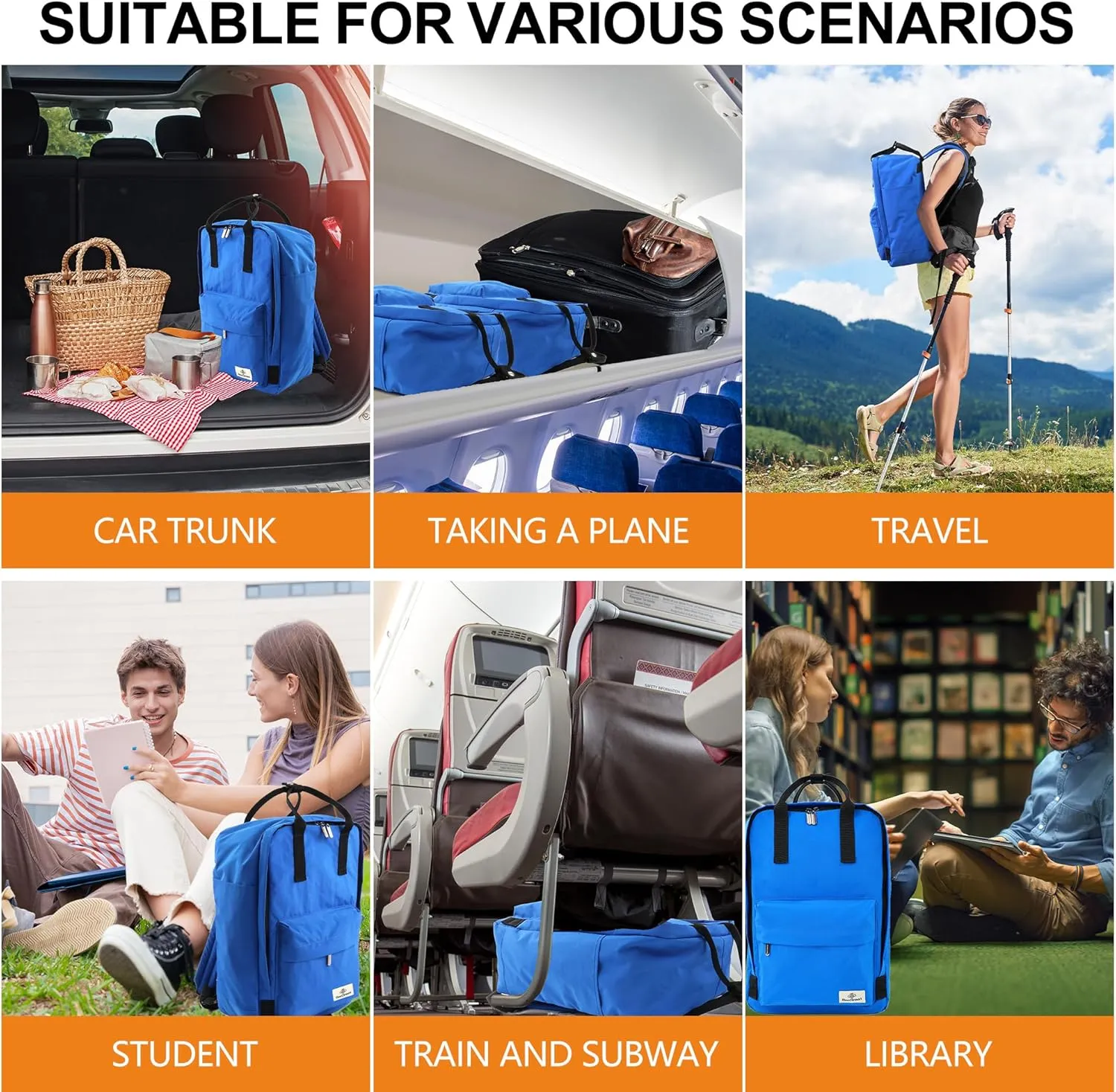 BeeGreen Travel Backpack for Women Men, Waterproof Backpack Backpack Carry on Flight Approved, Teacher Doctor Nurse Bag Casual Daypack for Weekender Business Hiking Commuter Gym-Black