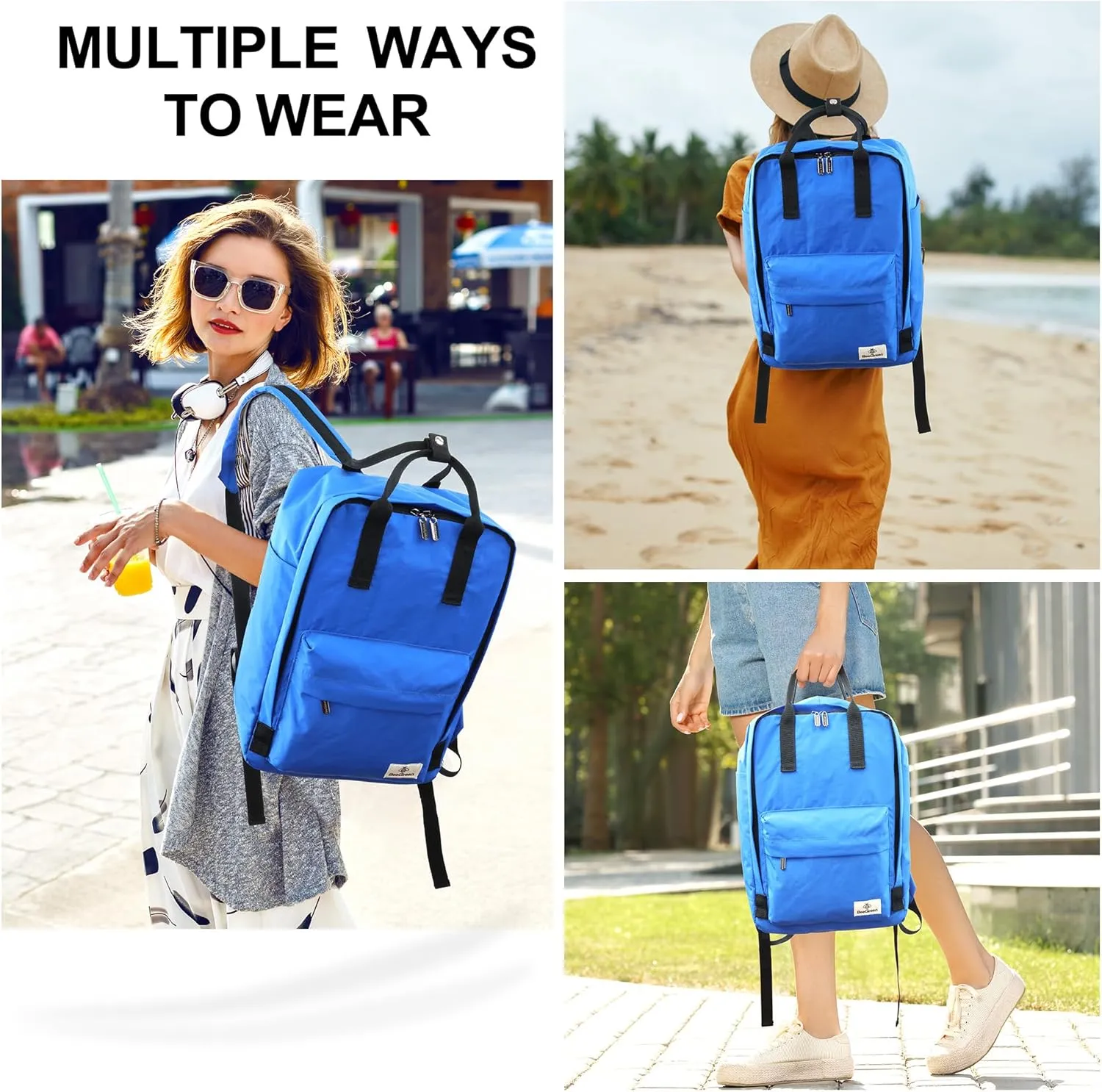 BeeGreen Travel Backpack for Women Men, Waterproof Backpack Backpack Carry on Flight Approved, Teacher Doctor Nurse Bag Casual Daypack for Weekender Business Hiking Commuter Gym-Black