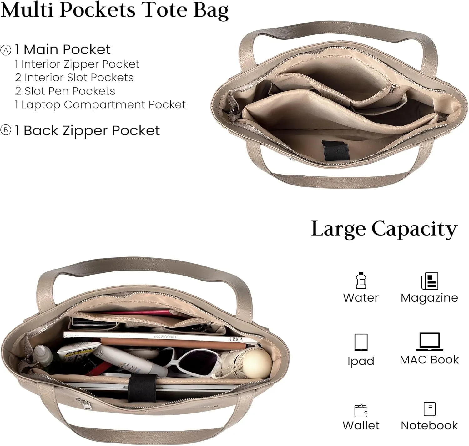 befen Genuine Leather Tote Bag for Women Work, Women's Leather Shoulder Bags Purses Satchel Handbags with Laptop Compartment