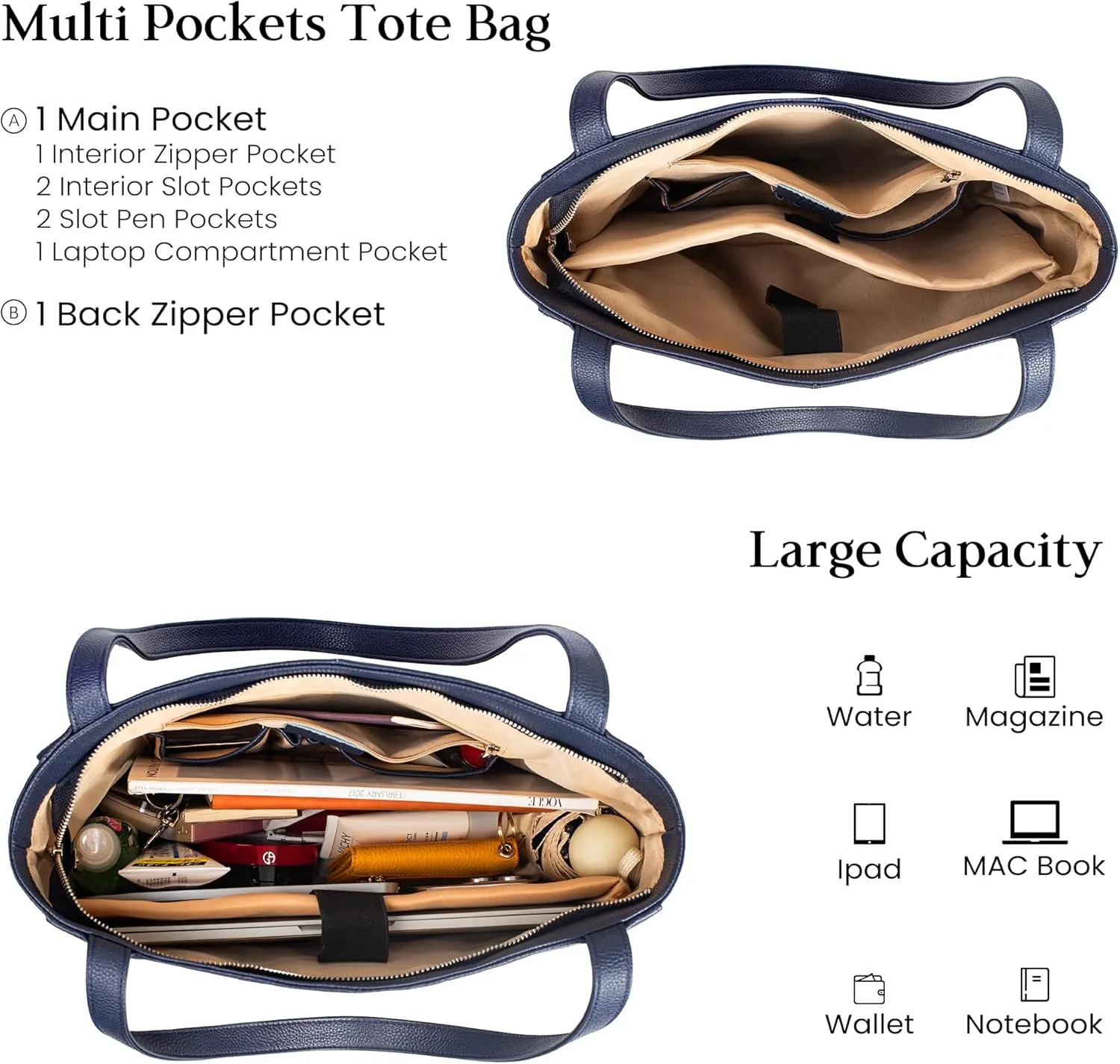 befen Genuine Leather Tote Bag for Women Work, Women's Leather Shoulder Bags Purses Satchel Handbags with Laptop Compartment