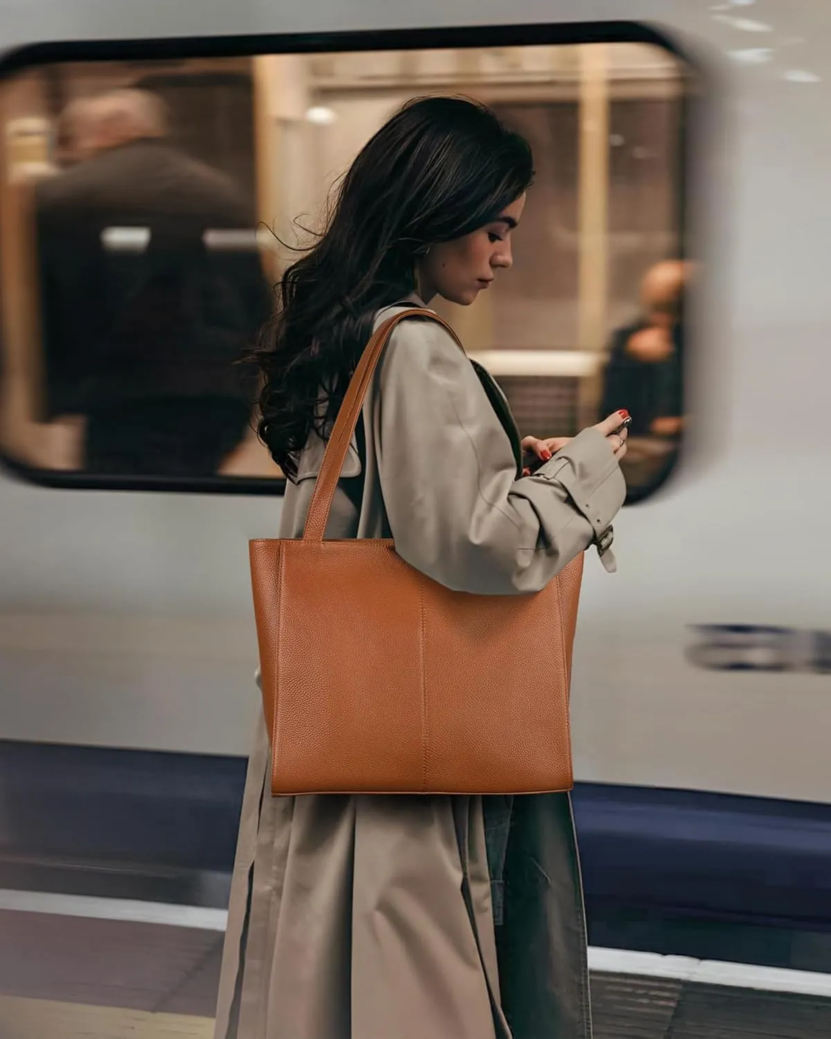 befen Genuine Leather Tote Bag for Women Work, Women's Leather Shoulder Bags Purses Satchel Handbags with Laptop Compartment