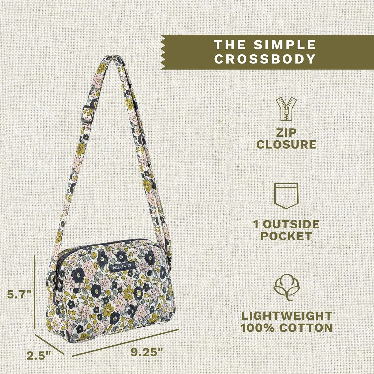 Bella Taylor Simple Crossbody Purse for Women, Small Shoulder Handbag