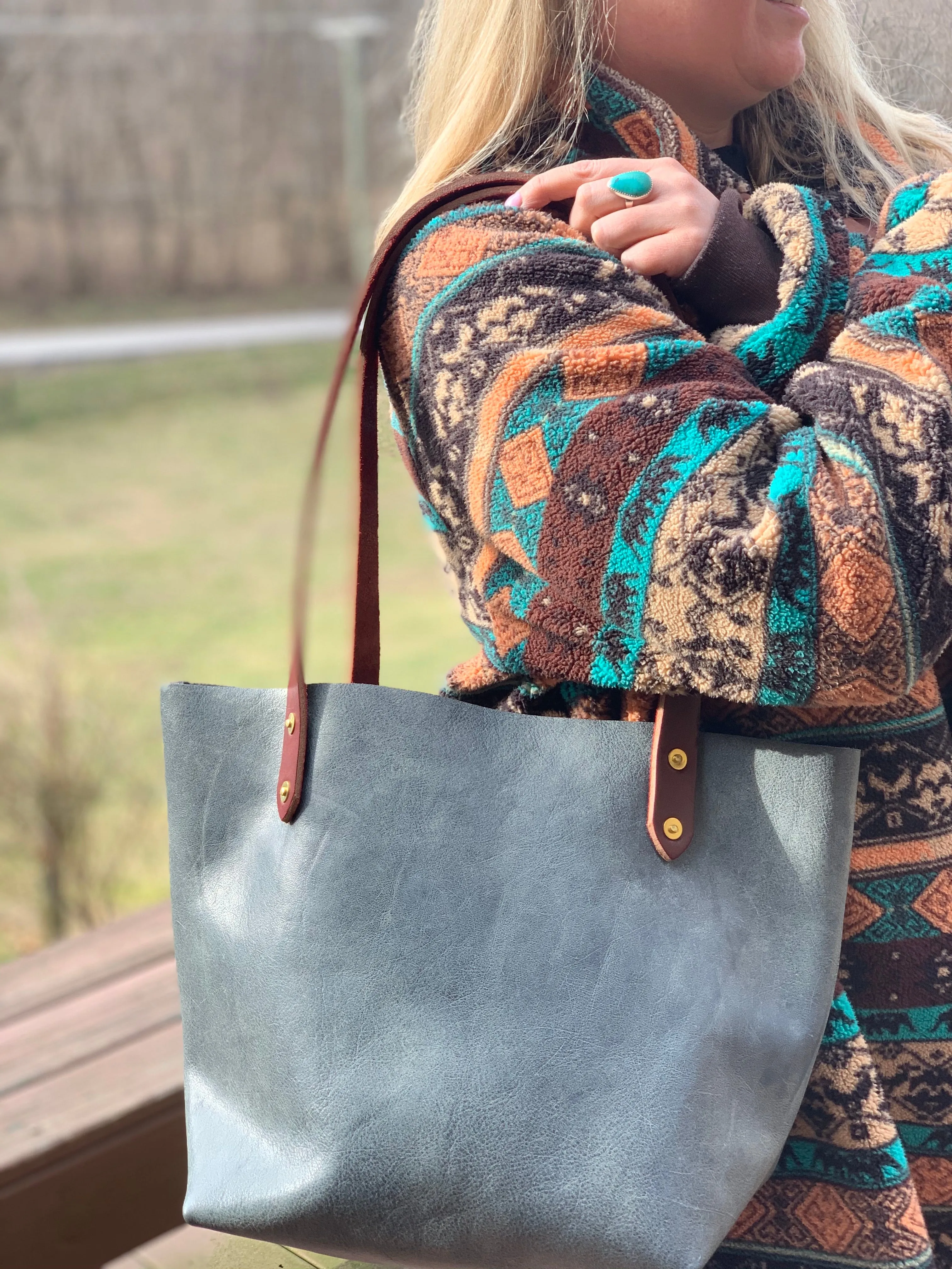 Big Mama Tote in Distressed Denim Hued Leather