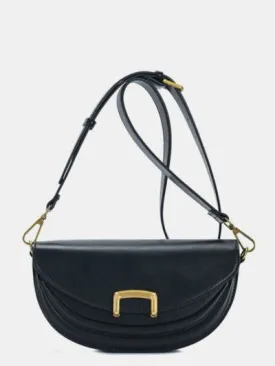 Black Buckle Closure Crescent Faux Leather Crossbody Bag