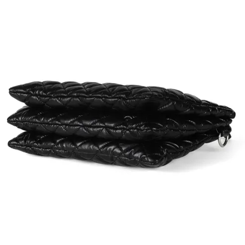 Black Nylon Puffer Quilt Crossbody Bag Chain Strap