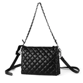 Black Nylon Puffer Quilt Crossbody Bag Chain Strap
