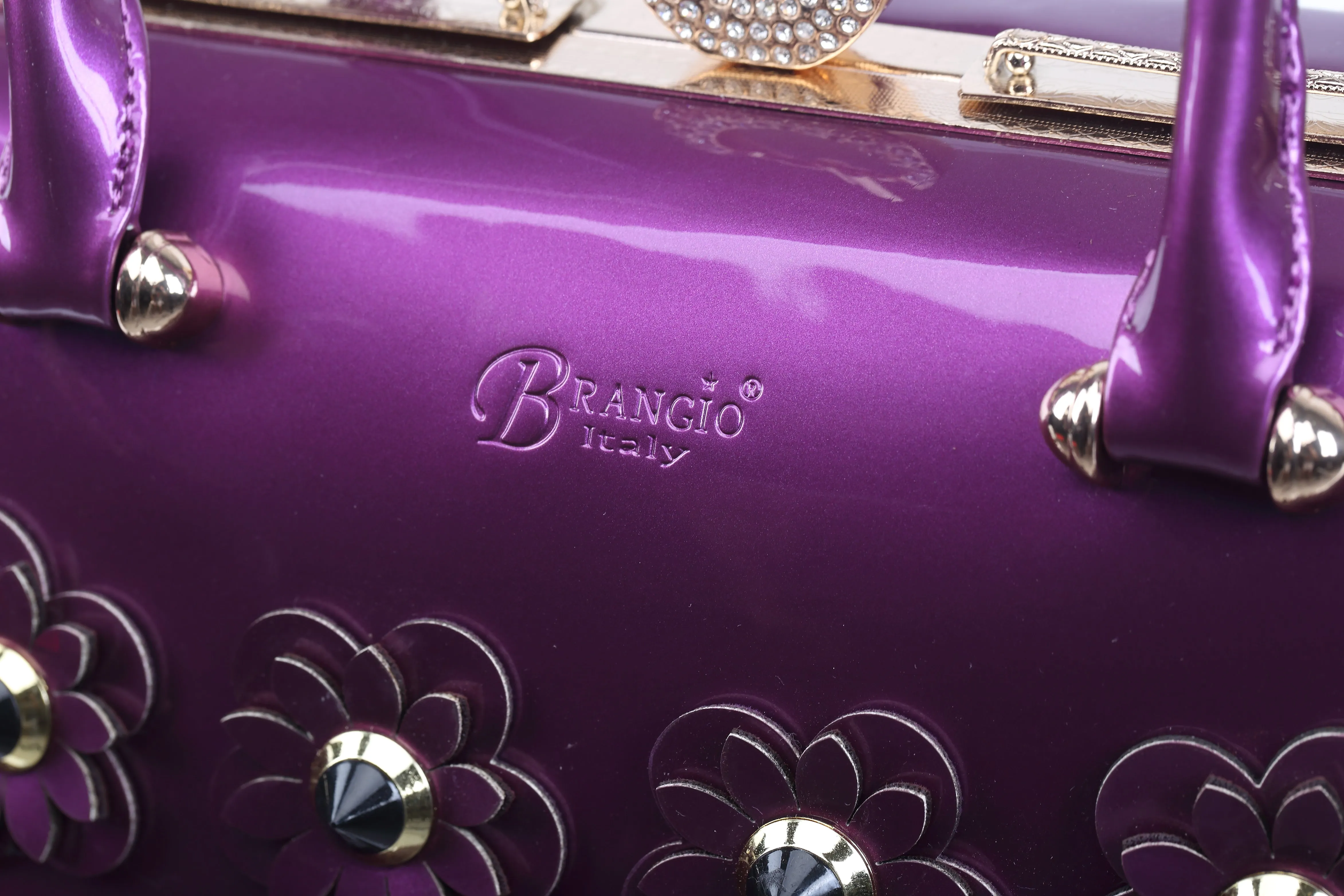 Brangio Glossy Floral Embellished Handbag