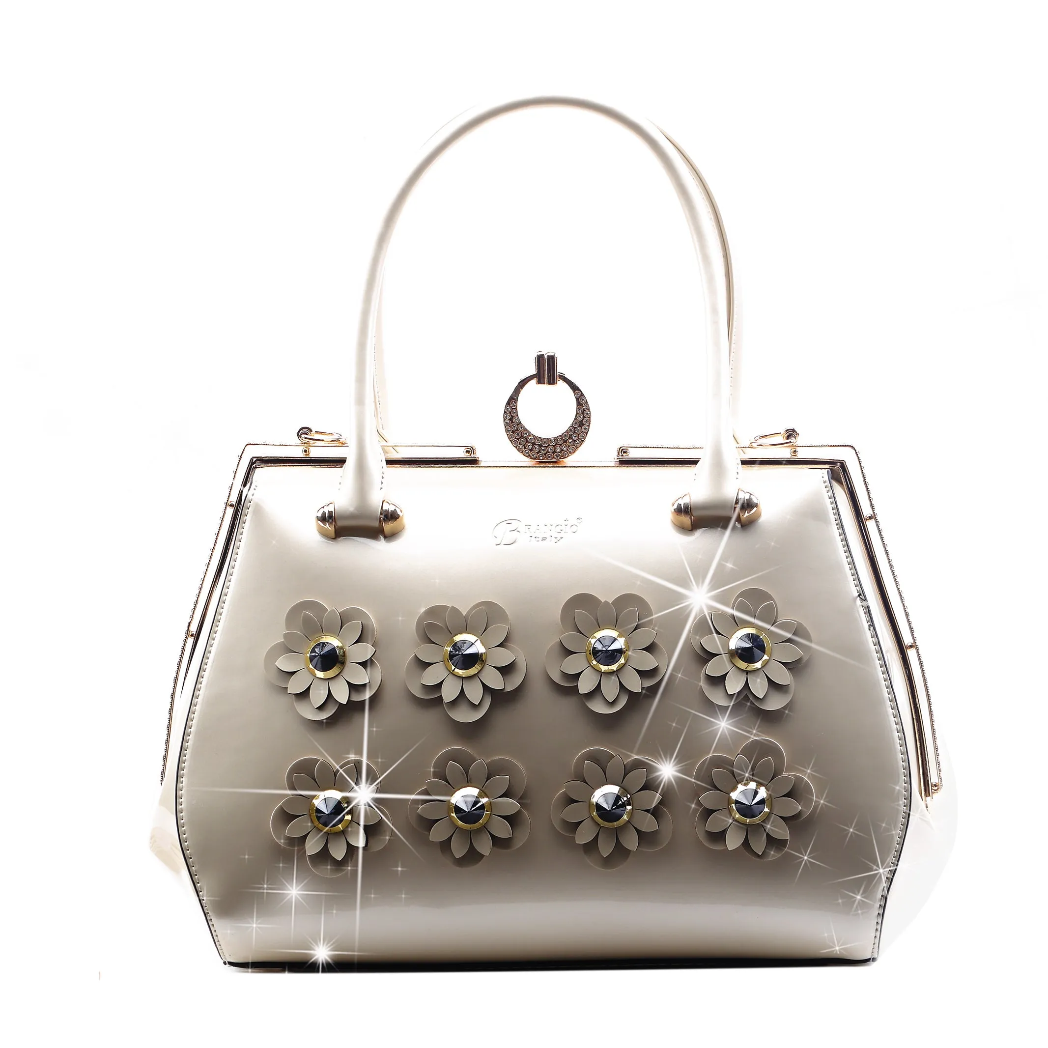 Brangio Glossy Floral Embellished Handbag