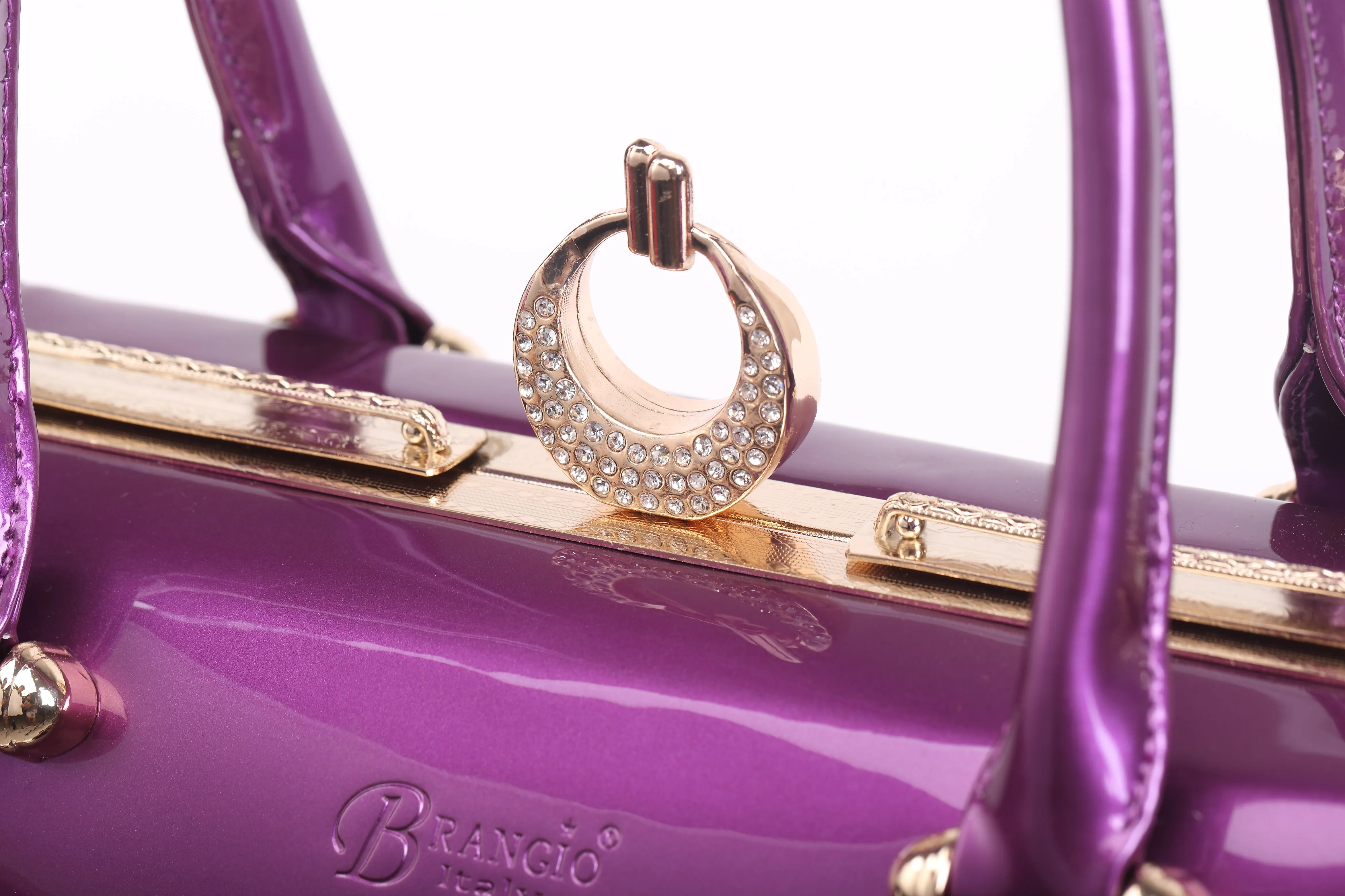 Brangio Glossy Floral Embellished Handbag