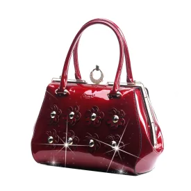 Brangio Glossy Floral Embellished Handbag